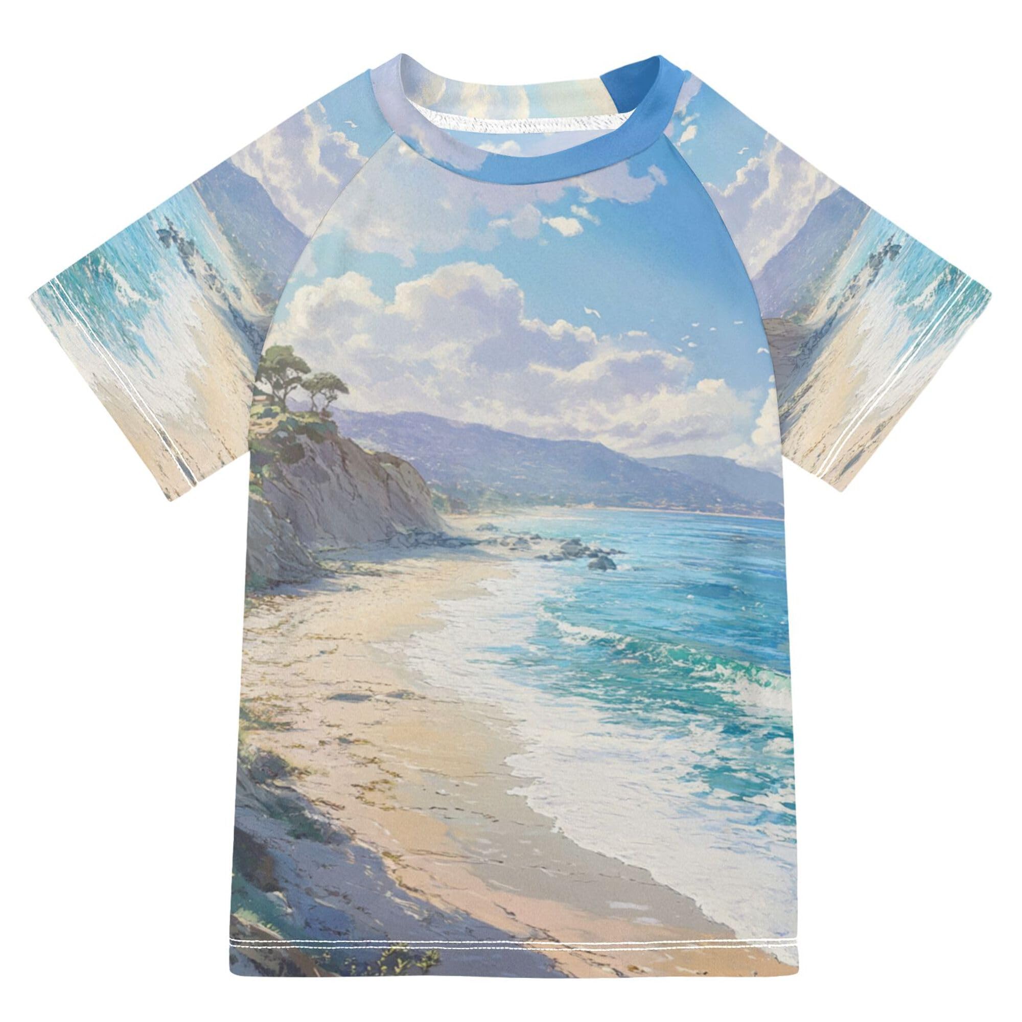 California's Sunny Beaches Girls Bathing Suit Sun Protection Football Shirt Swimwear Beach Tops 3T