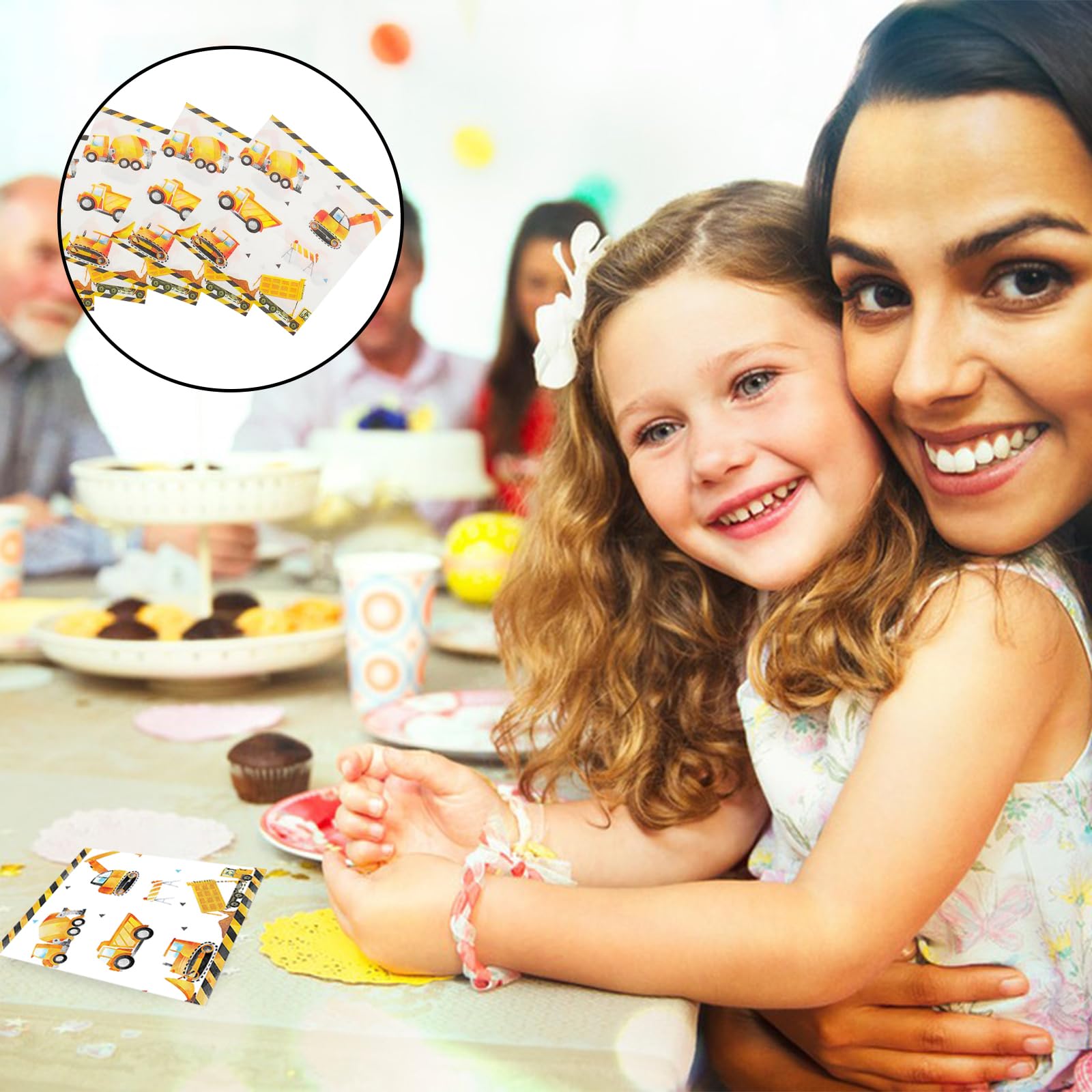 40 Stück Bagger Servietten 33x33cm - Baustellen Partydeko Für Kindergeburtstag