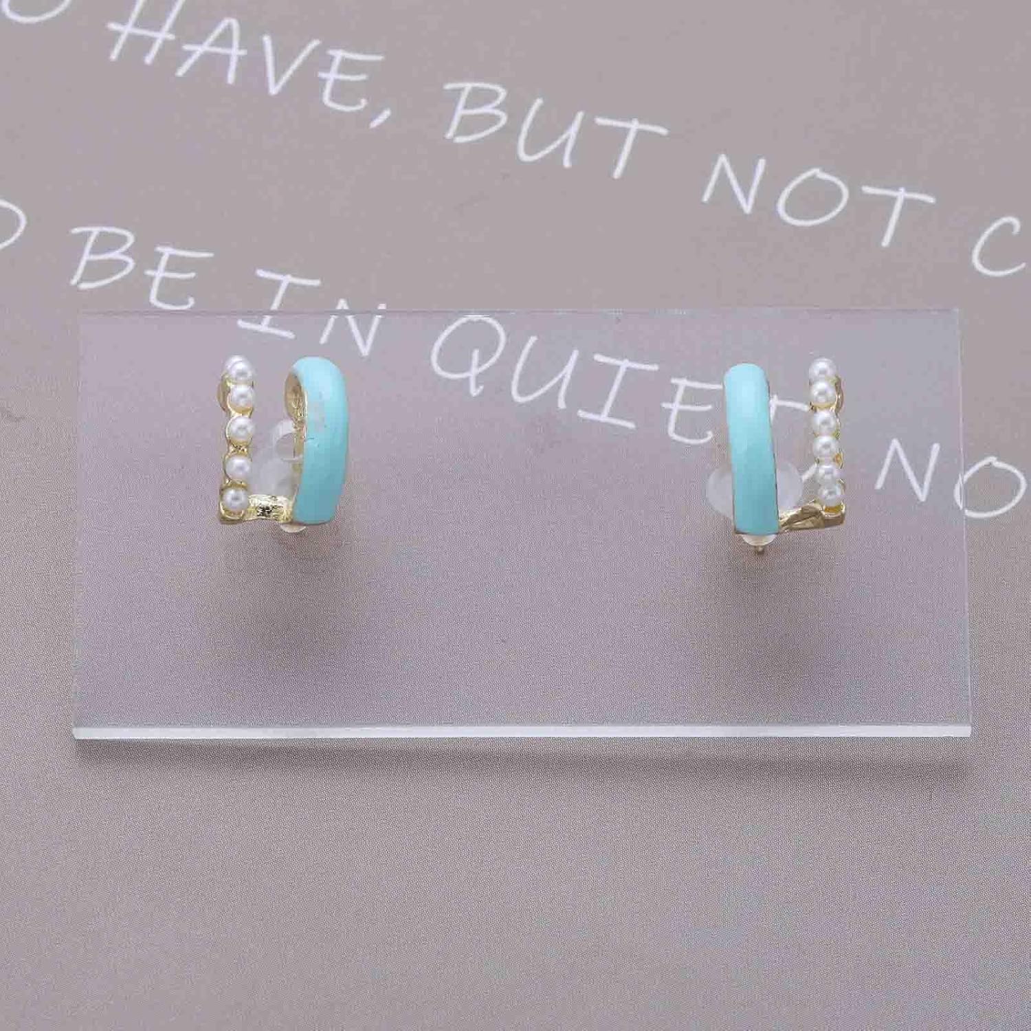 Vintage Tiny Pearl Hoop Earrings Blue Enamel C Shape Earrings Split Double Hoop Earring Illusion Huggie Stud Earring Jewelry for Women - Image 7