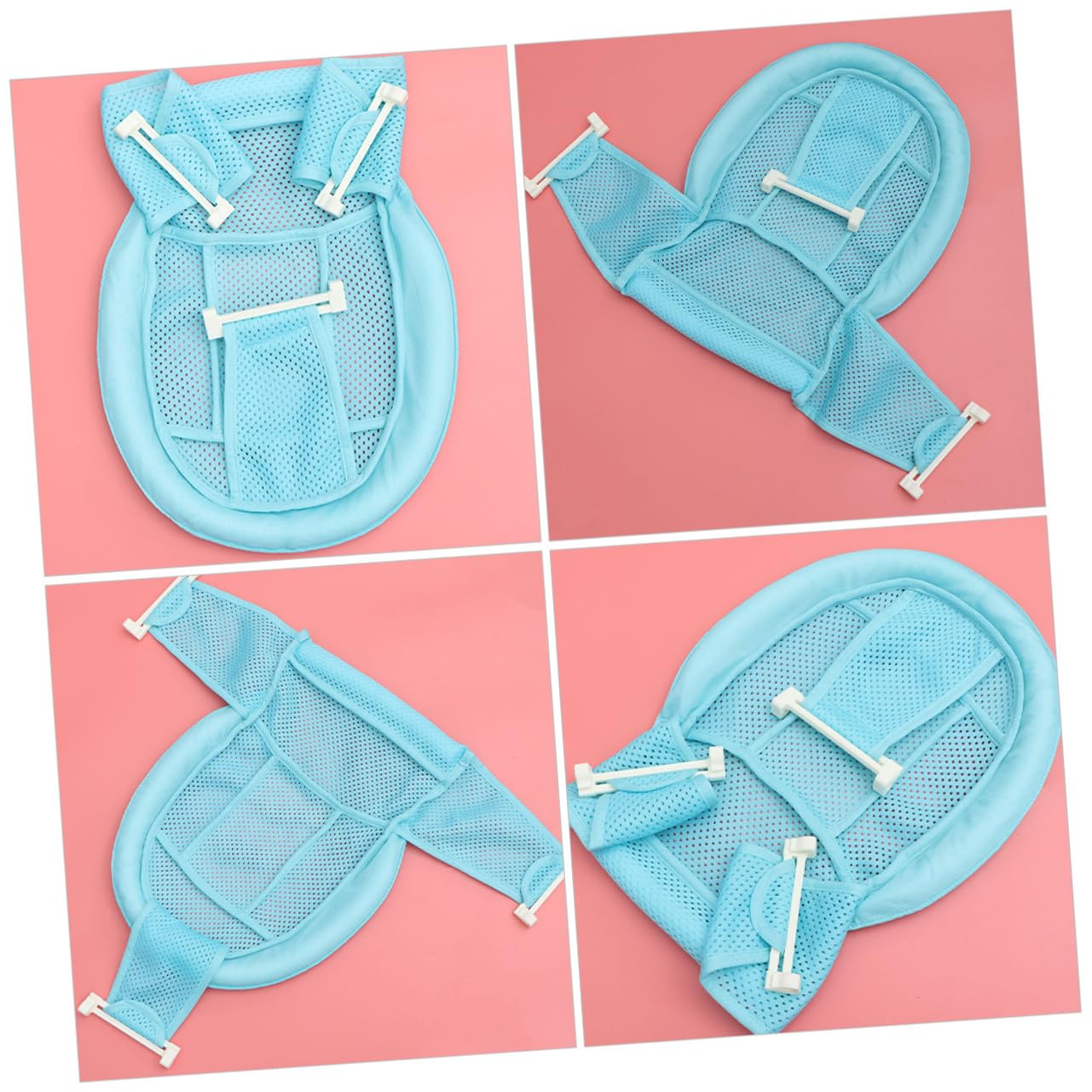 VANZACK 2pcs Bath Seat with Non-Slip Mesh Bath Support Pad Adjustable Soft Cushion for Newborns and Blue Bathing Net for Bathtub