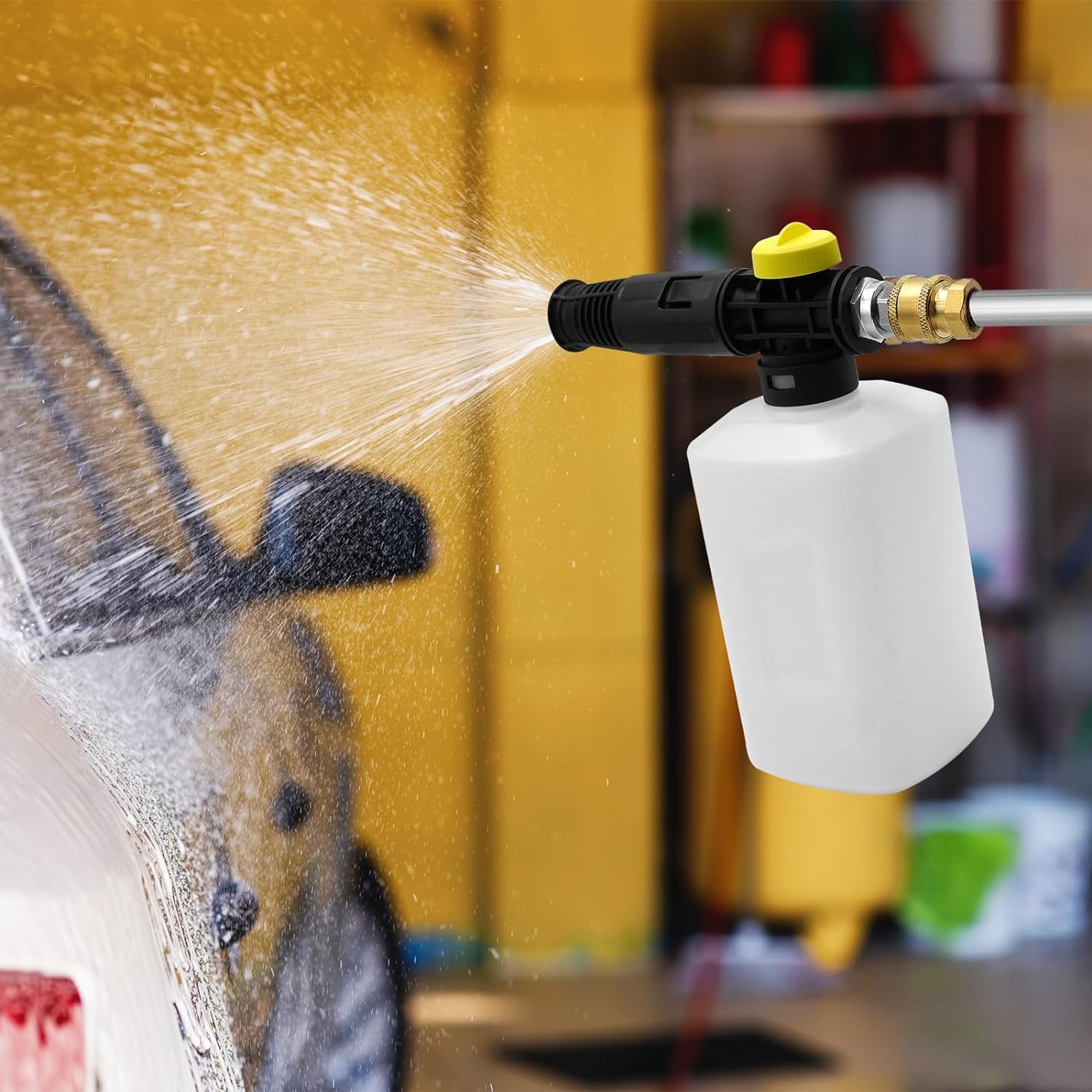 YUET Jet Bottle - Cañón de espuma de nieve para Karcher K2 K3 K4 K5 K6 K7 generador de jabón de alta presión para coche, boquilla pulverizadora ajustable de 750 ml (rectangular de 1/4 pulgadas)