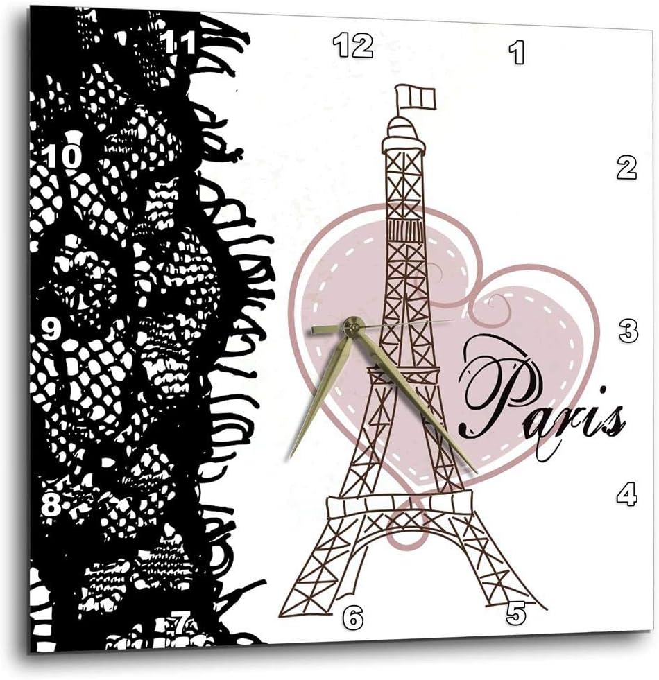 3dRose dpp_162268_1 Paris Eiffel Tower with Heart and Black Lace-Wall Clock, 10 by 10-Inch