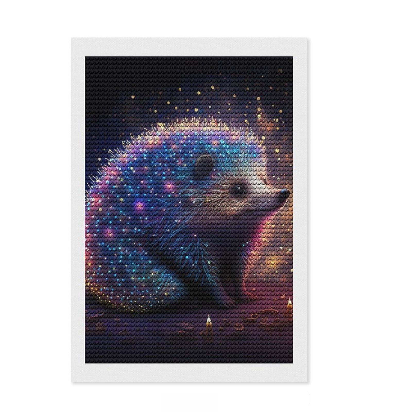 Junmoney Colorful Hedgehog Neon Diamond Art Canvas 8"x12", Relaxing DIY Hobby, Satisfying Creative Project, Farmhouse Decor, for Women