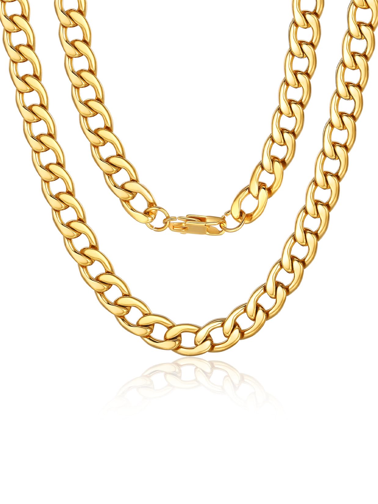 ChainsPro Cuban Link Necklace for Men, Silver/Black/Gold Plated Stainless Steel Mens Chain Necklace 5/9/12/15 MM Width,14"-30" Length Hip Hop Accessories Jewelry Gifts for Father's Day Christmas