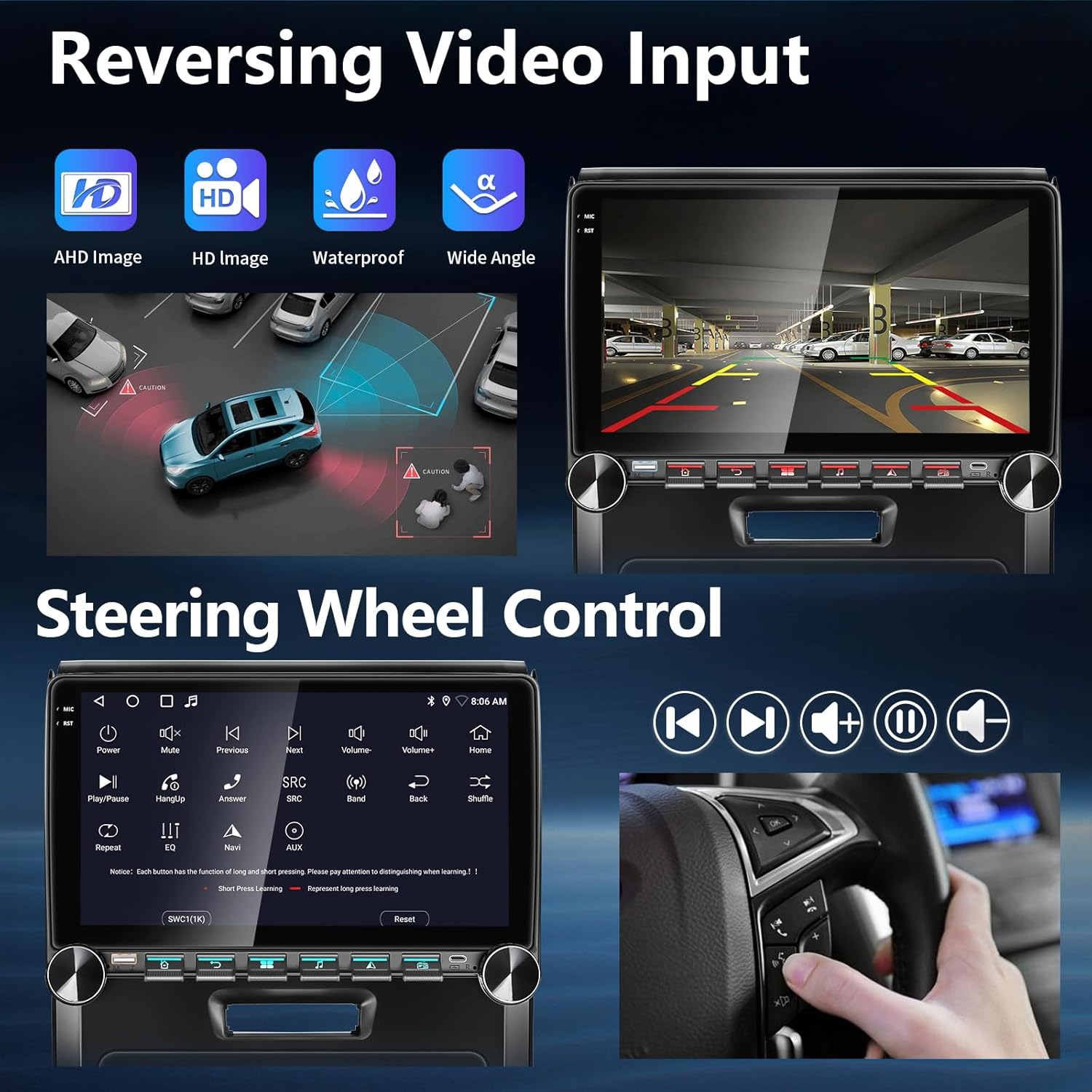 Steering wheel control interface and physical steering wheel buttons