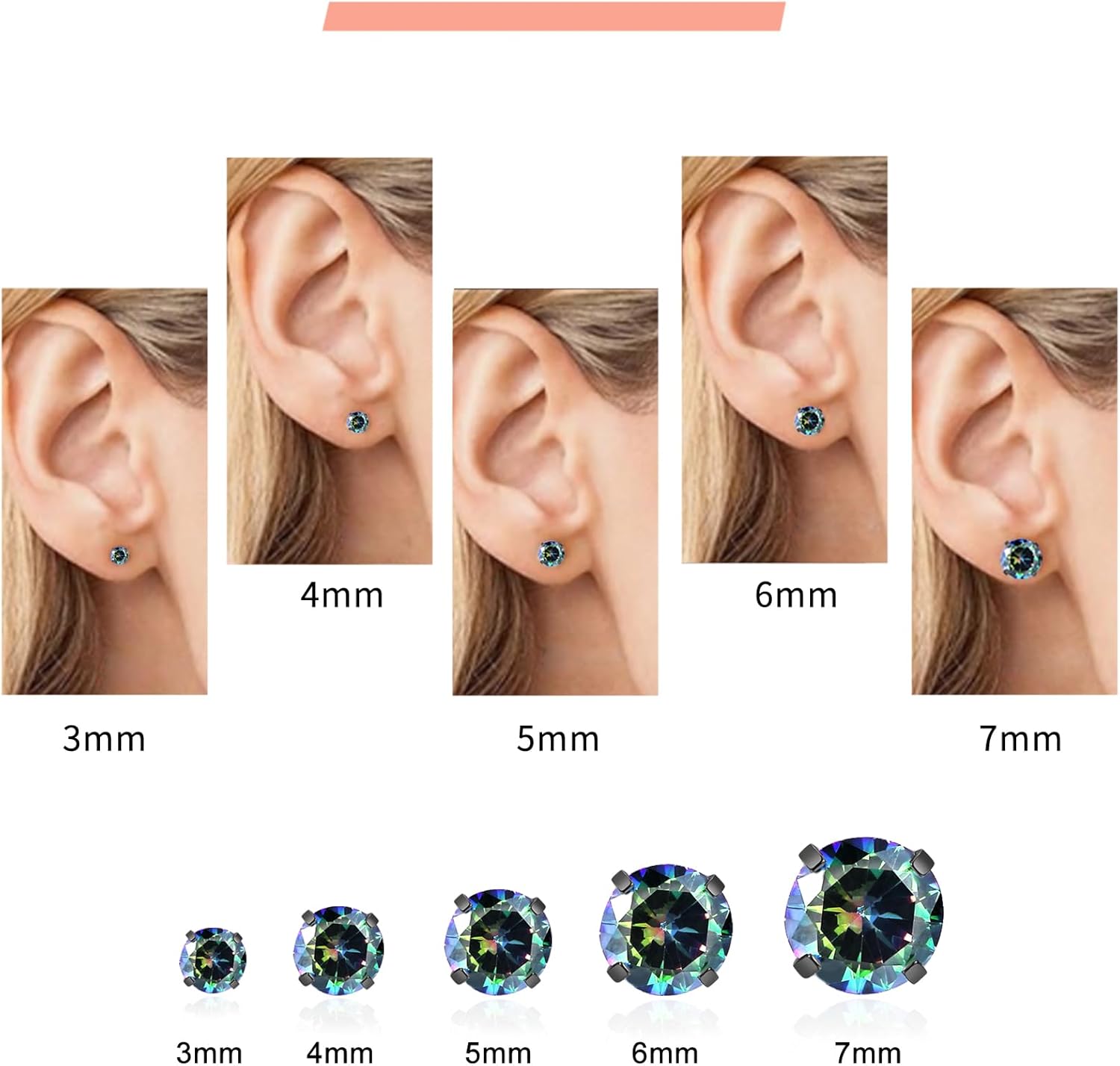 Titanium Earrings for Sensitive Ears, Flat Back Stud Earrings for Women Men, CZ Silver Gold Black Screw Back Stud Earrings, Hypoallergenic Surgical Steel Cartilage Earrings Set - Image 3