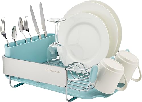 Miniatura 6 de KitchenAid Escurridor de platos compacto que ahorra espacio, resistente a la corrosión, con organizador de cubiertos extraíble y escurridor en