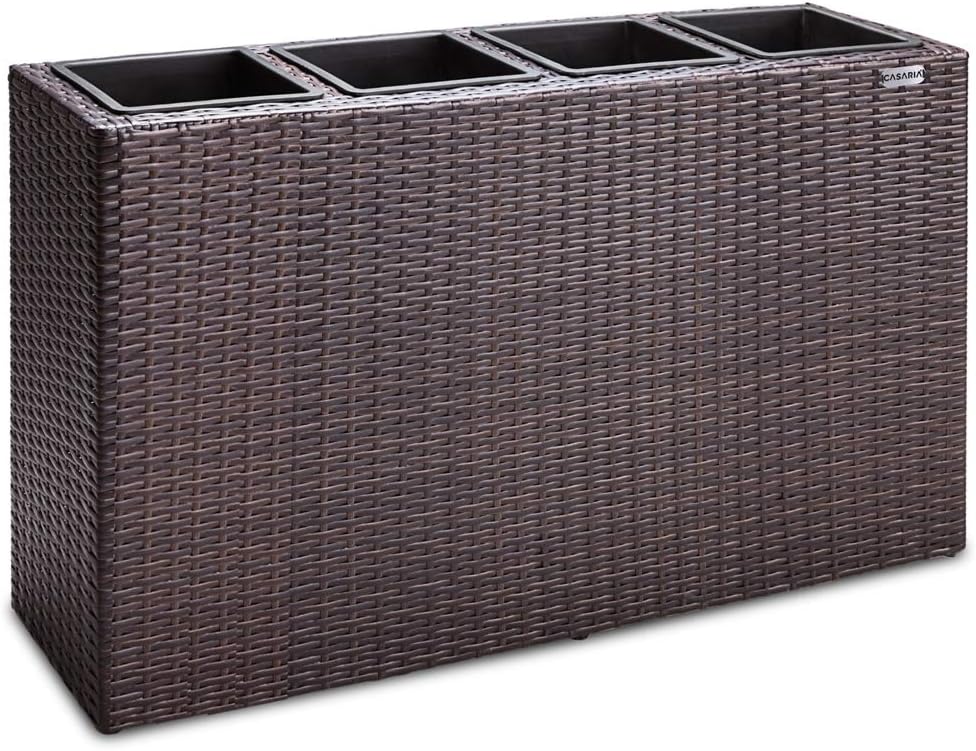 CASARIA Macetero de Poliratán para Exterior jardín 4 Macetas Drenaje de Agua 95 x 27 x 60 cm Jardinera Marrón