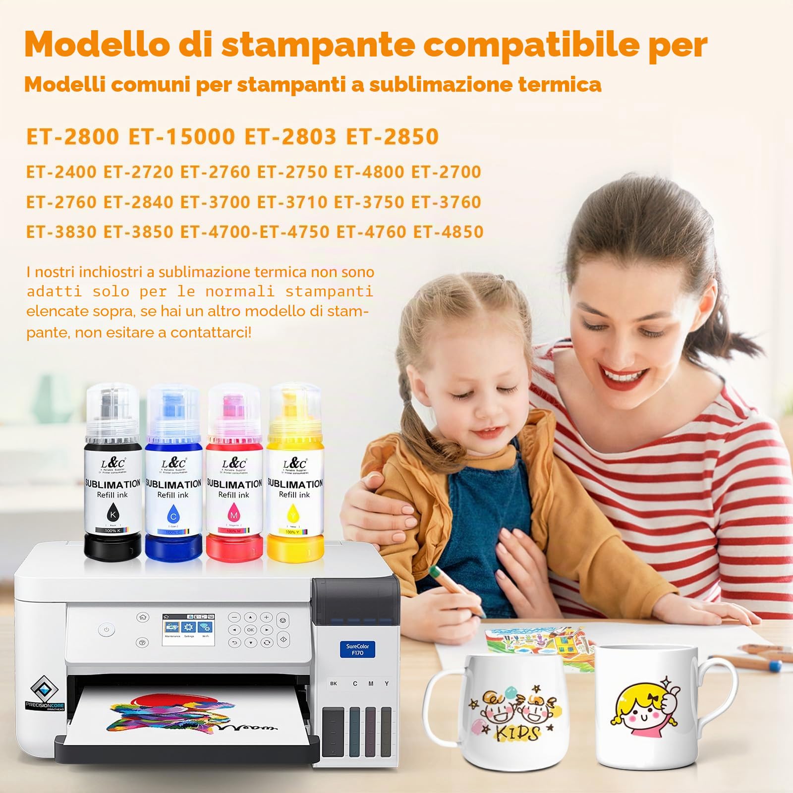 L&C Inchiostro a sublimazione per stampante Eco Tank, bottiglie di ricarica per inchiostro a sublimazione compatibile per ET-1810 ET-2850 ET-2860 ET-2870 ET-2810 ET-2820 ET-15000 ET-14000 ET-4800 ET