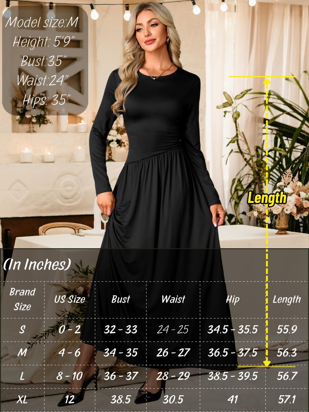 Women's A-Line Maxi Dress, Flowy Ruched Drop Waist Elegant Casual Dress for Spring Wedding Church - Image 7