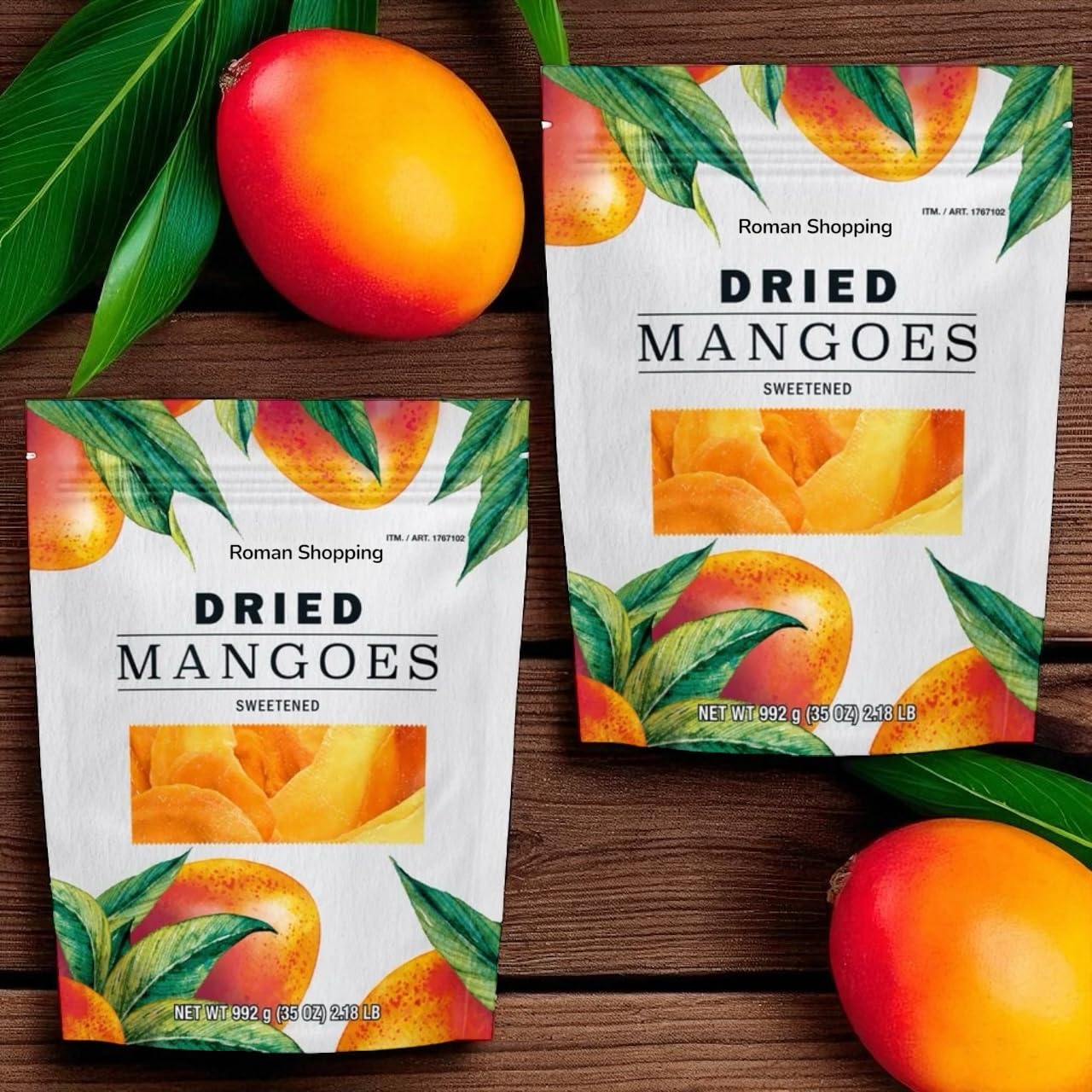 Kirkland Dried Mangoes – 2 Bags (70 oz Total), Sweetened, Soft & Chewy Tropical Fruit Snack, Fat Free, Lightly Sweetened with Mango, Sugar & Citric Acid, Contai