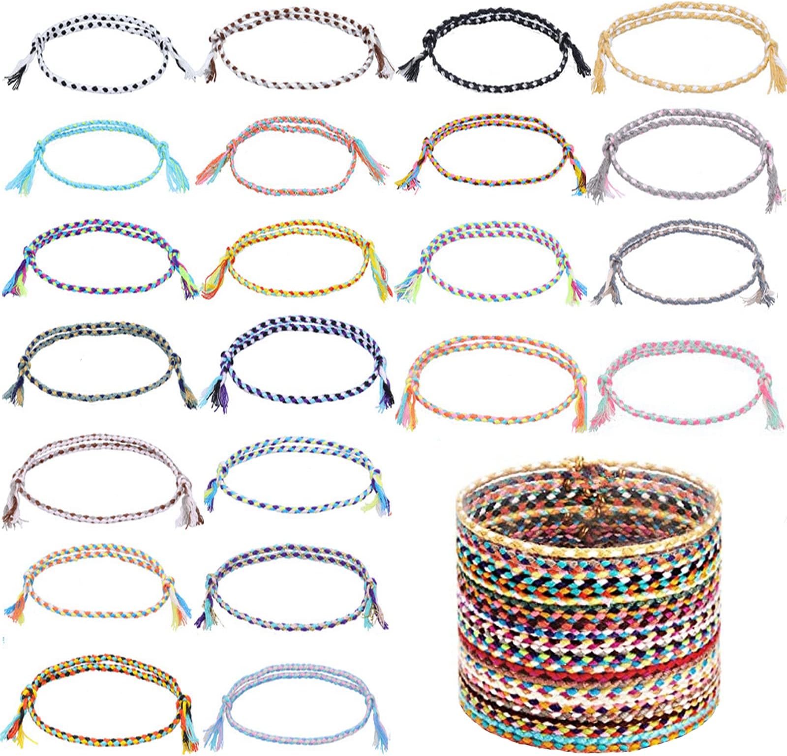Friendship Bracelets, 22 PCS Novelty Bracelets Woven Handmade Friendship Bracelets for Girls, Boho Woven Braided Bracelets for Women Girls Birthday Christmas Valentine Thanksgiving Favors