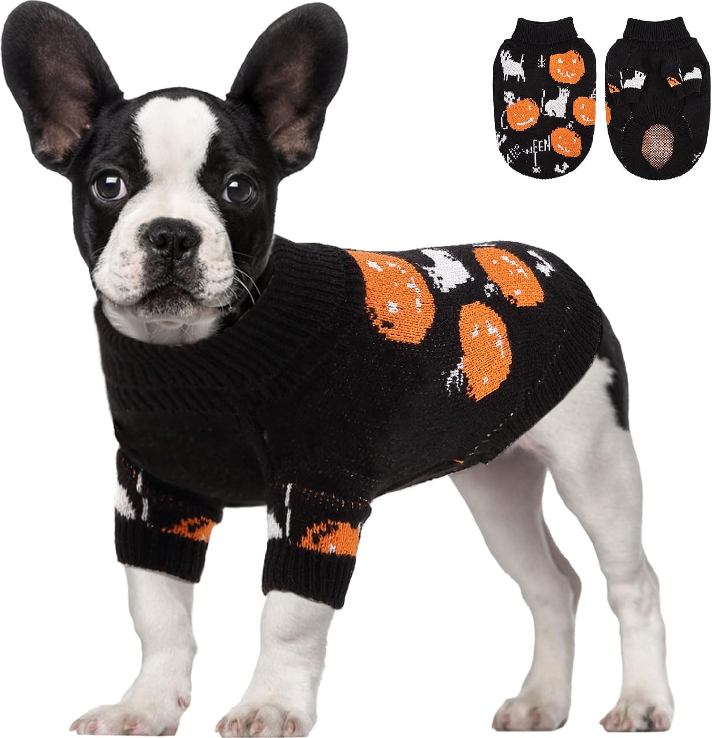 OTOB Small Medium Dog Sweater, Halloween Warm Knitwear Sweater for Large Cats, Turtleneck Pumpkin Holiday Thanksgiving Christmas Party Costume for Pets Classic Clothes Dog Apparel, Black, L
