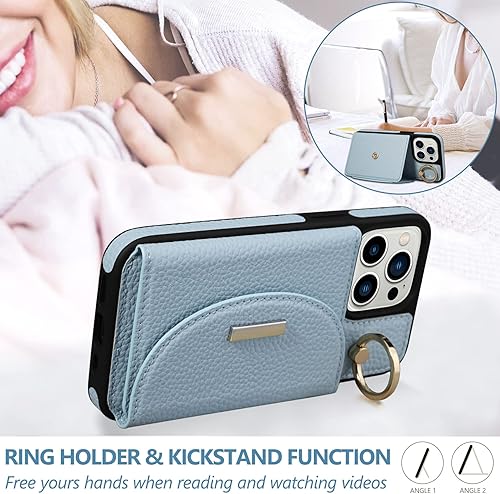 Miniatura 4 de Keallce Funda tipo cartera para iPhone 13 Pro de 6.1 pulgadas, con ranuras para tarjetas, soporte para anillos, funda protectora de piel sintética