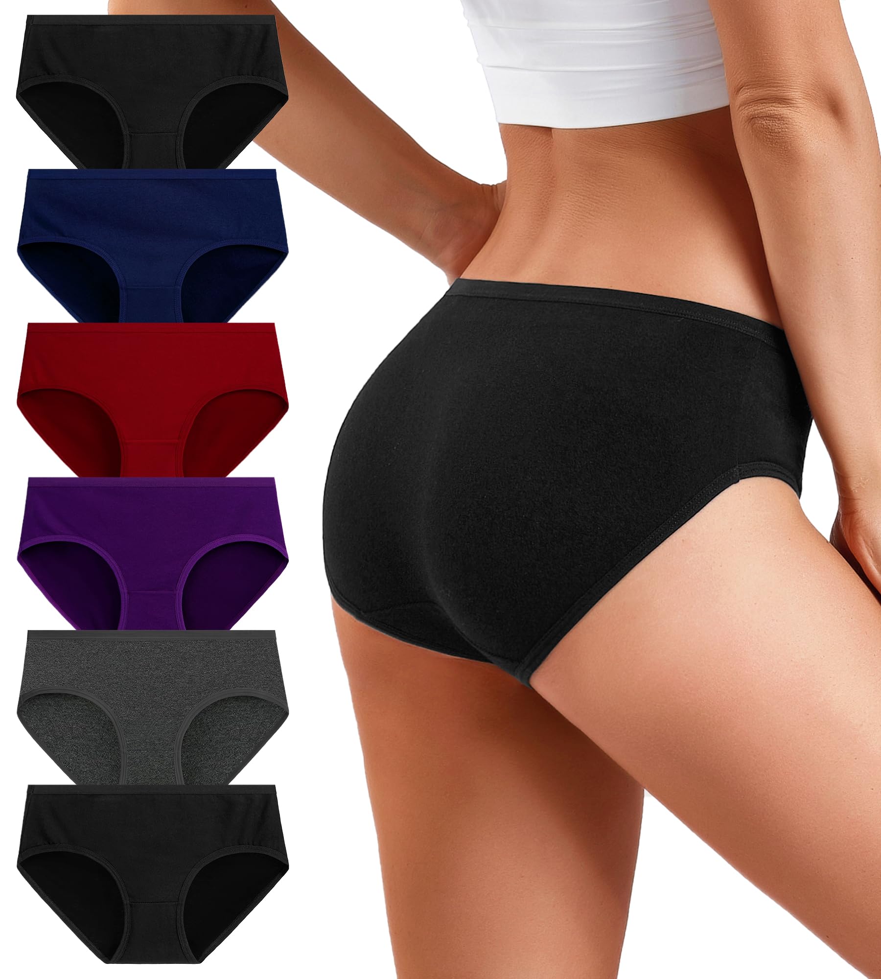 UMMISSWomens Underwear,Cotton Mid Waist No Muffin Top Full Coverage Brief Ladies Panties Lingerie Undergarments for Women Multipack