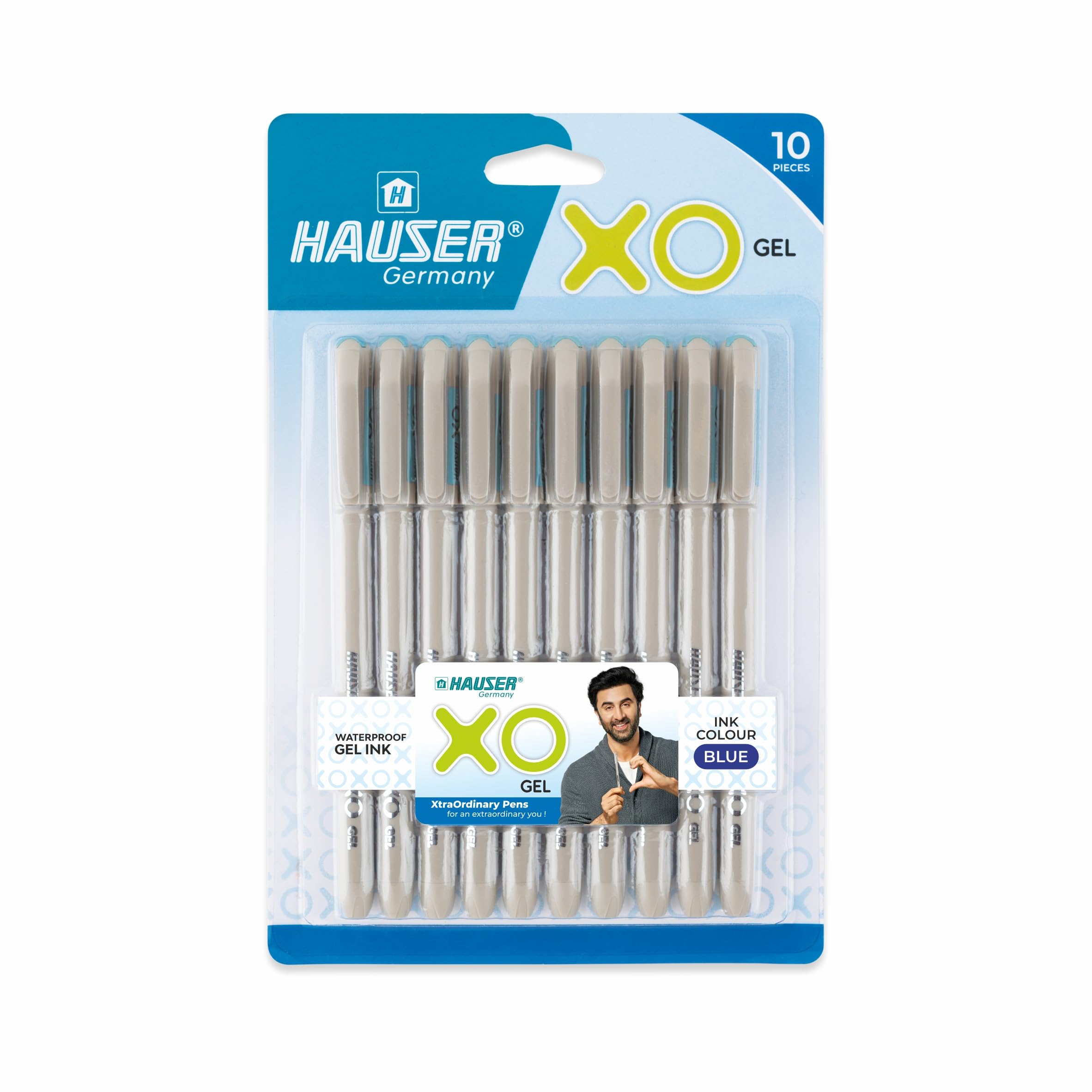 Hauser XO Gel Pen Wallet Pack | Sleek Body & Minimalistic Design With Matt Finish | Solid Body Type, Low Viscosity Ink | Ultra Durable Tip | Blue Ink, Pack of 10 Pens