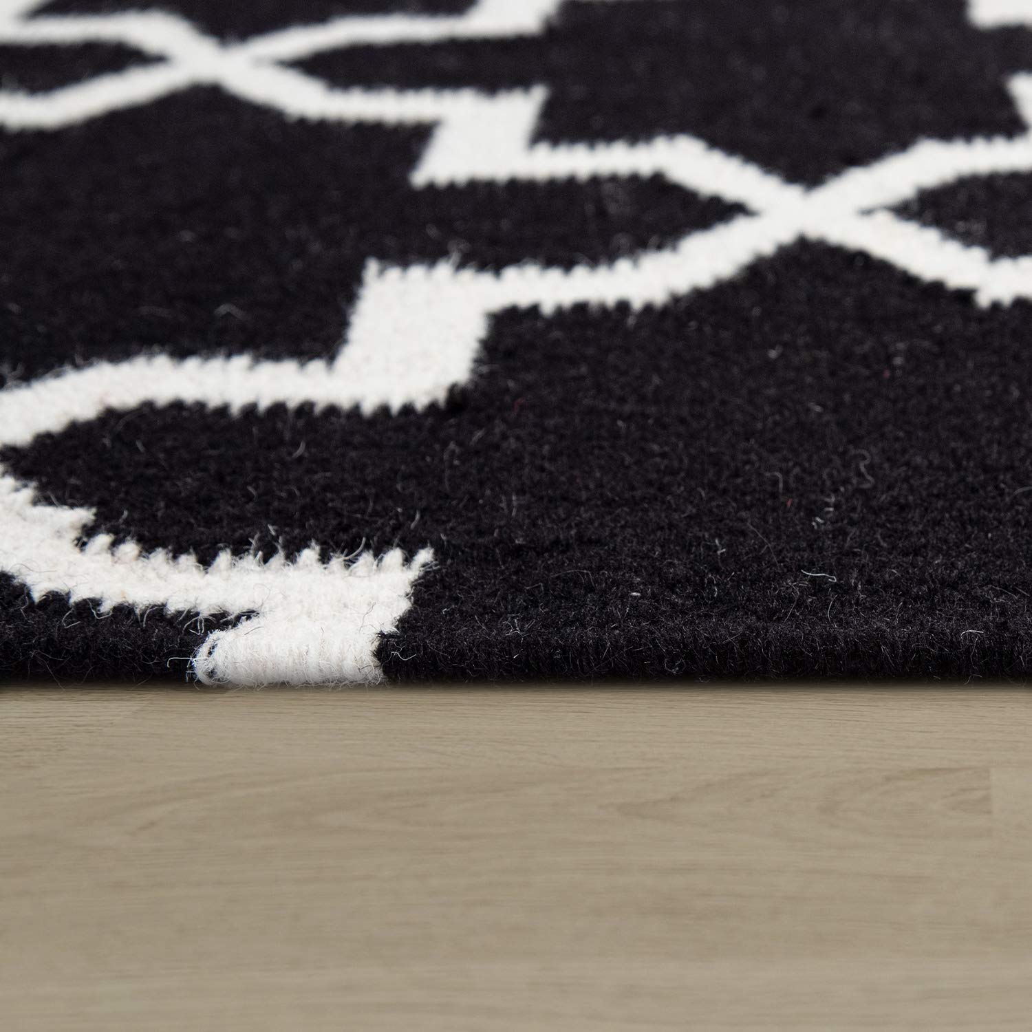 TT Home Tapis Salon Design Oriental Tissé Main avec Franges Laine Noir, Dimension:120x170 cm