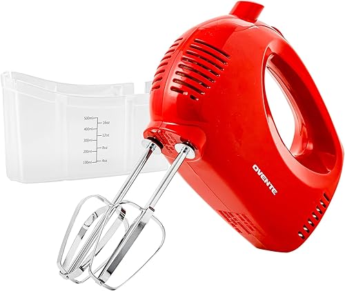 OVENTE Mezclador de mano eléctrico de 5 velocidades con varilla de mezcla de acero inoxidable, estuche de almacenamiento a presión, motor portátil y