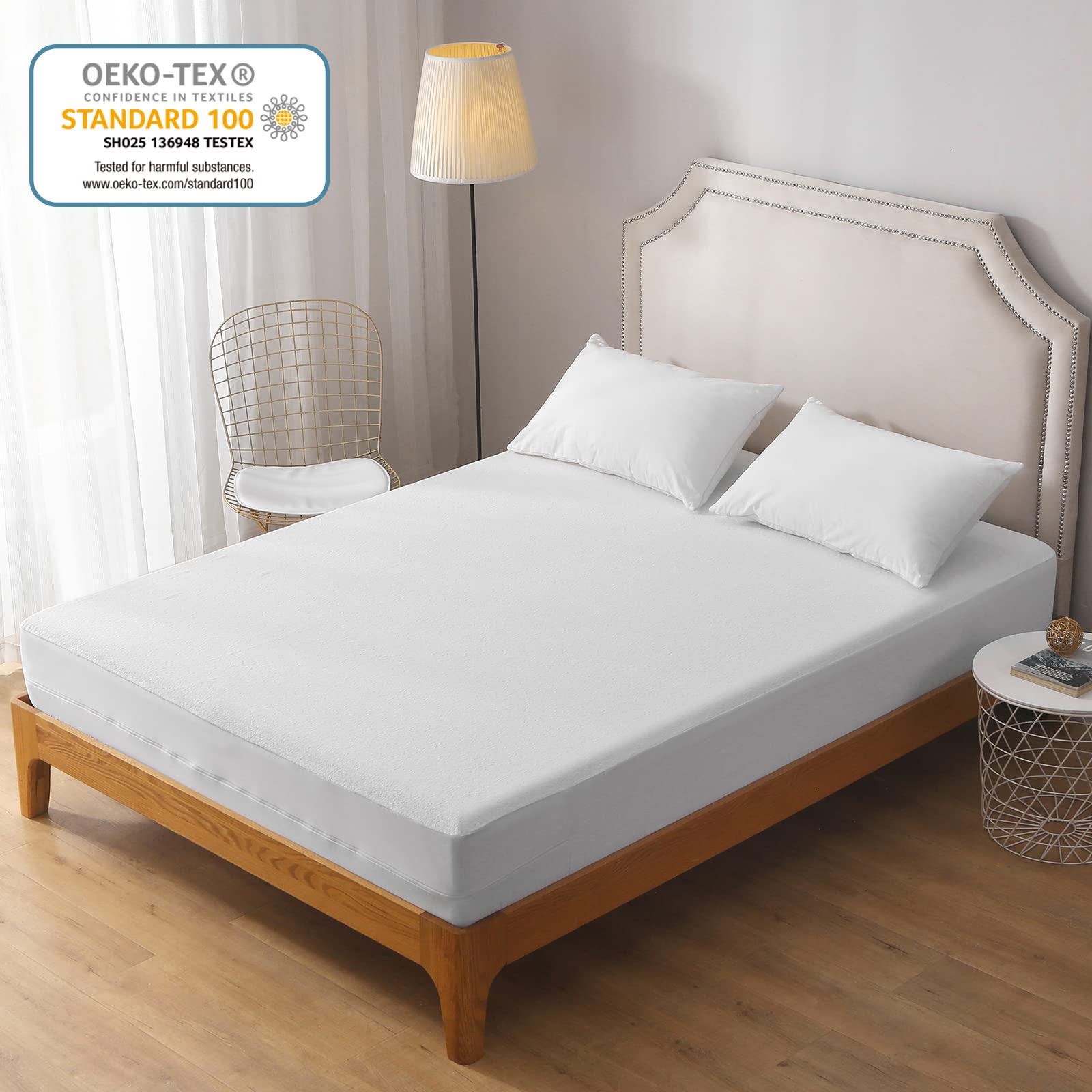 Bedecor Housse de Matelas élastique avec Fermeture éclair,Hypoallergénique,Silencieux,Coton Protège Matelas Imperméable 140x190+16cm