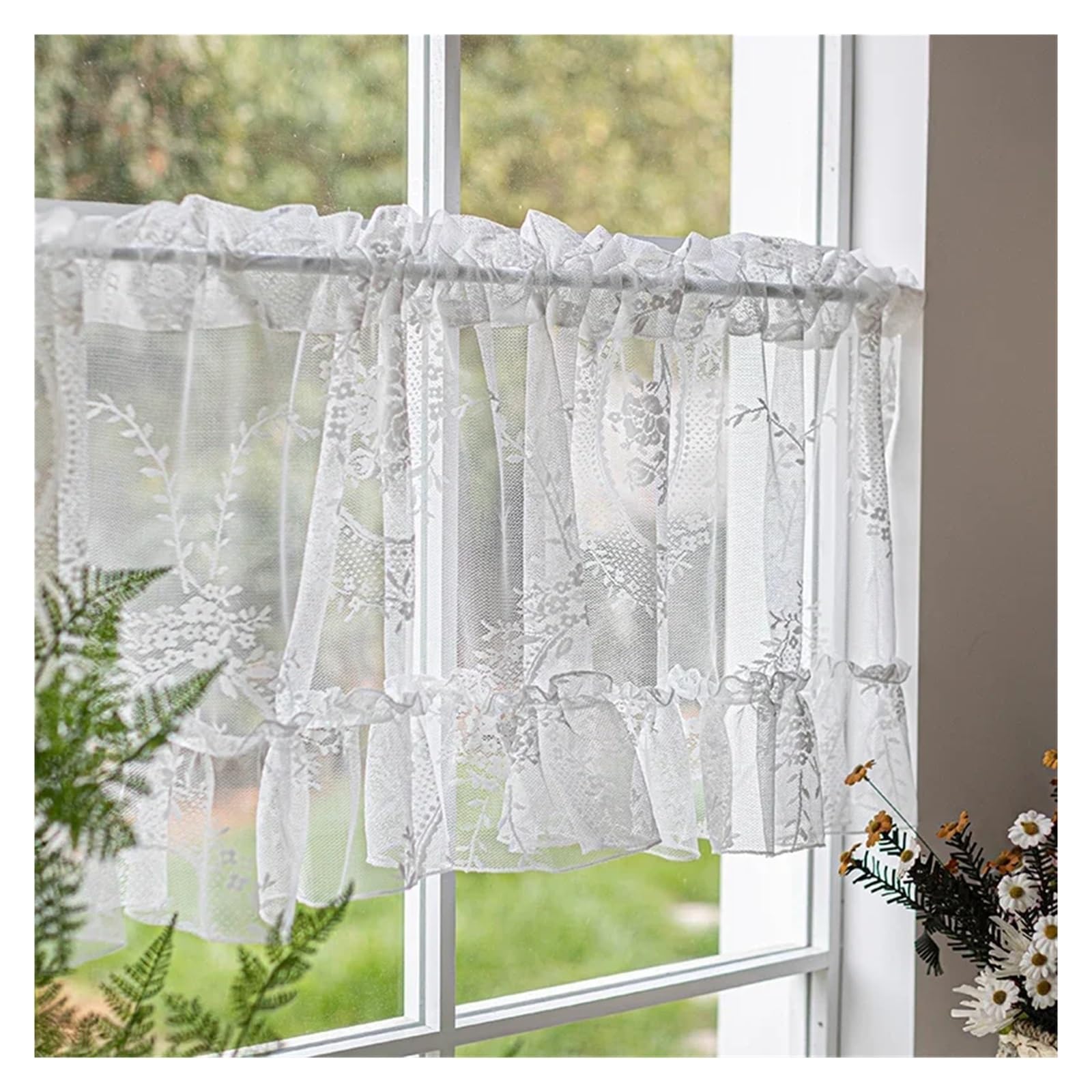 DJSKLDF Short Curtains 1pc White Small Curtain for Living Room Kitchen Cabinet Home Decor Romantic Short Window Treatment Drapes Door Cafe Sheer Voile(Style 1,ROD POCKET_W150XH80CM 59X31IN)