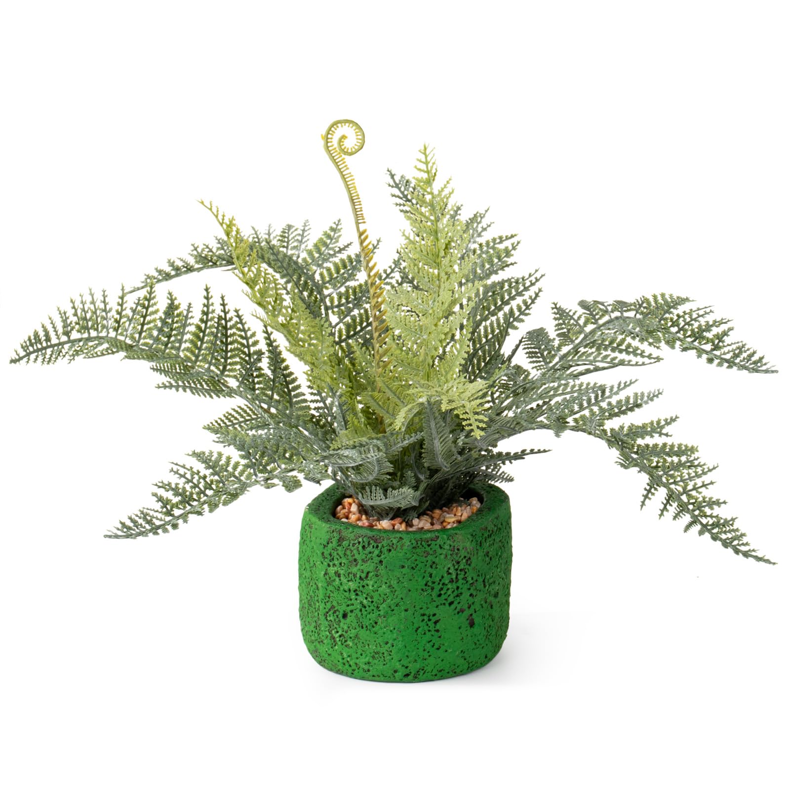 – Artificial Boston Fern Potted Plant 26cm, Fake Ferns Indoor for Home Office, Realistic Faux Greenery in Green Textured Pot, Small Houseplant for Shelf Desk Bathroom, Aesthetic Room Decorations