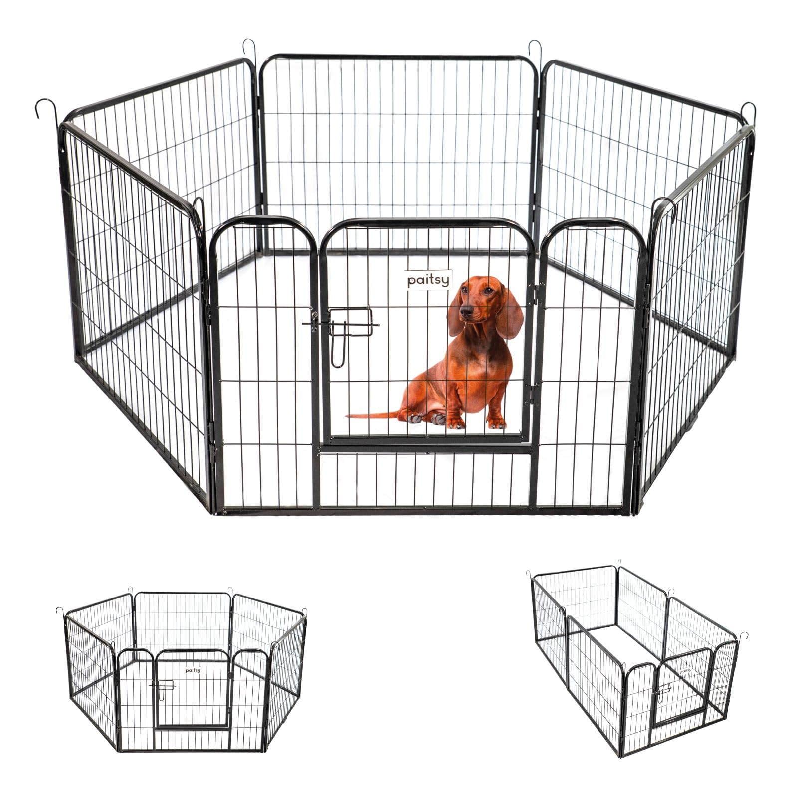 Recinto per cani, cuccioli e conigli GARDEO80x60x6, 6 pannelli 80X60cm, 1,28M2, modulabile, per interni ed esterni, pieghevole, garanzia 5 anni, Paitsy