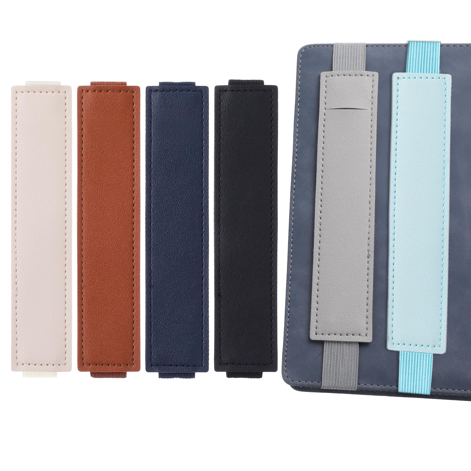 6 Pcs Adjustable Pen Holder, Elastic Band Pen Holder, PU Leather Pen Sleeve Pouch, Detachable Journal Pencil Holder for Binders and Books (6Colors)