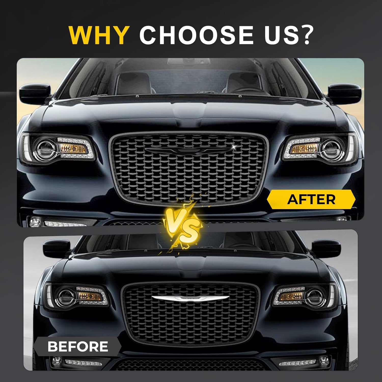 Black Emblem Cover Kit Compatible with Chrysler 300 300C - Front & Rear Badge Overlays 2015-2022 2023 Accessories