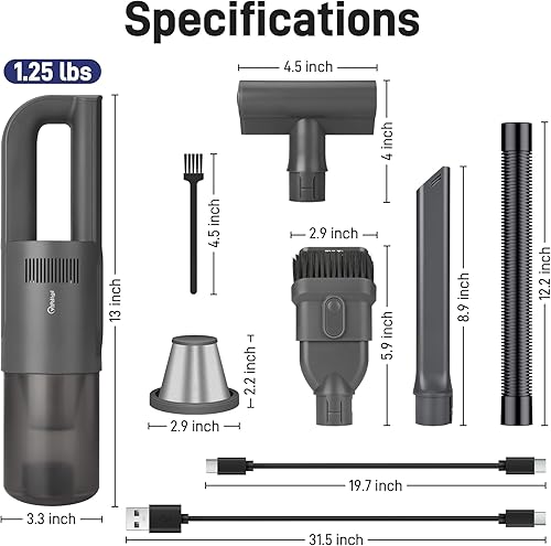 Miniatura 6 de Aspiradora de mano inalámbrica, aspiradora portátil inalámbrica de 30 W, aspiradora de mano rápida recargable, motor sin escobillas de 15000 Pa