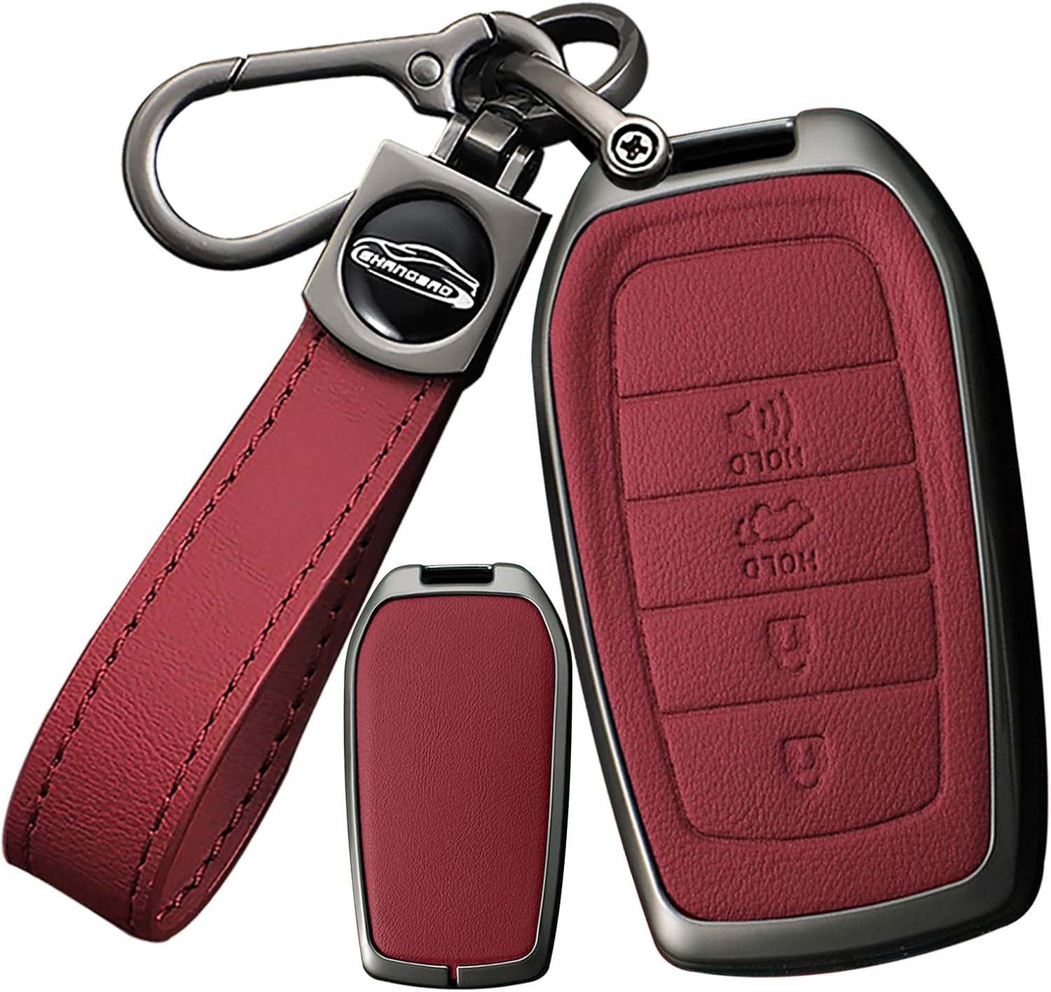 SANRILY Metal & Leather 4 Button Key Fob Cover Case Compatible with Toyota 2019+ Land Cruiser 2021+ Venza RAV4 Corolla Se Grand Highlander Tundra Crown Keyless with Keychain Brown