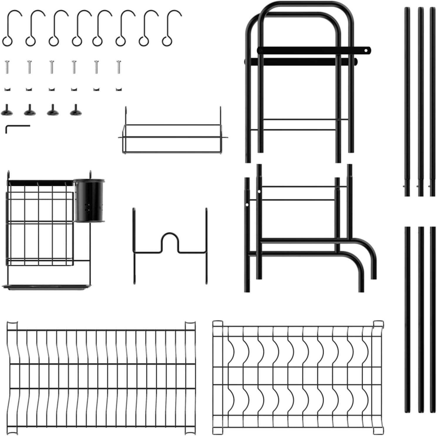 Veckle Over The Sink Dish Drying Rack, Large Dish Rack Stainless Steel Dish Drainer Easy Install Non-Slip Dish Dryer Utensil Holder, Cutting Board Holder Kitchen Sink Shelf Storage Rack, Black