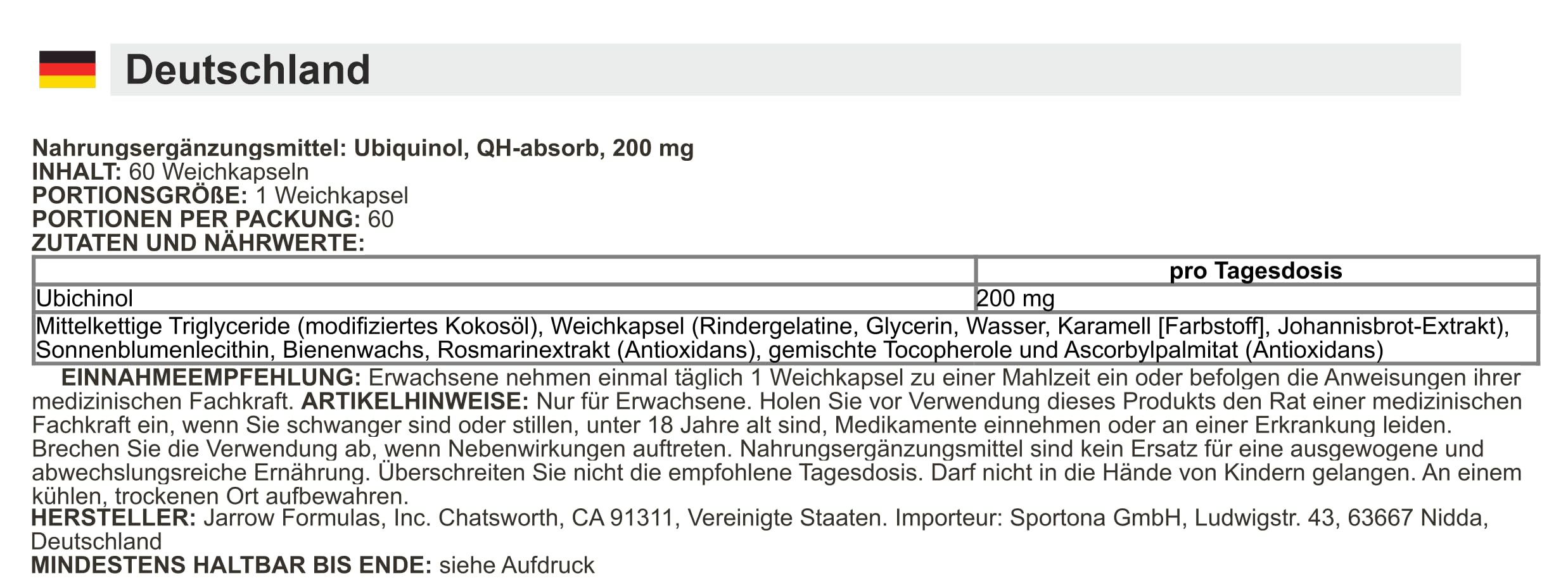 Jarrow Formulas - Ubiquinol QH-absorb | 200 mg für Zellenergie und Herzgesundheit - 60 Softgels