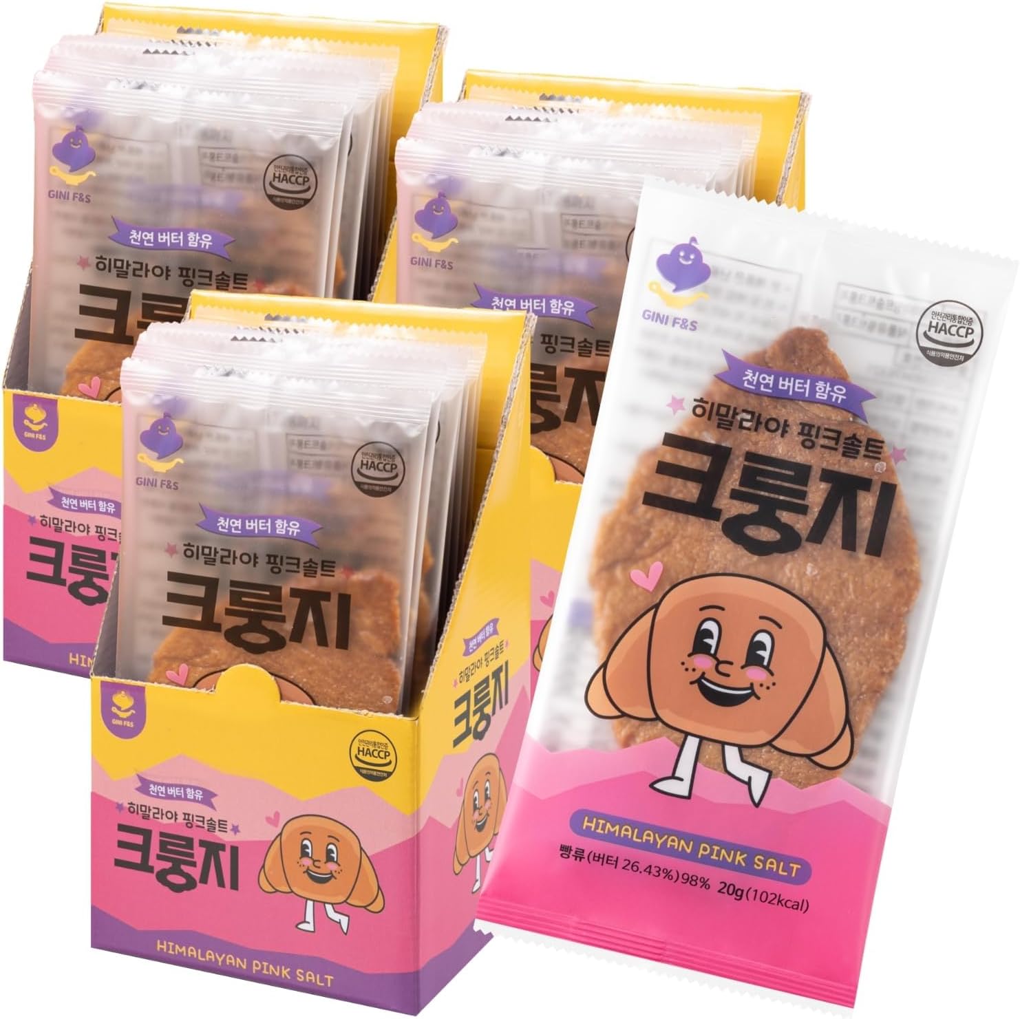 K FOOD KOREAN FOOD Flat Croissant Himalayan Pink Salt – Bulk Pack (30 Count), Crispy Croissant Snack with 26.43% Natural Butter, Individually Wrapped for Freshness & Convenience, 크룽지, 히말라야 핑크솔트