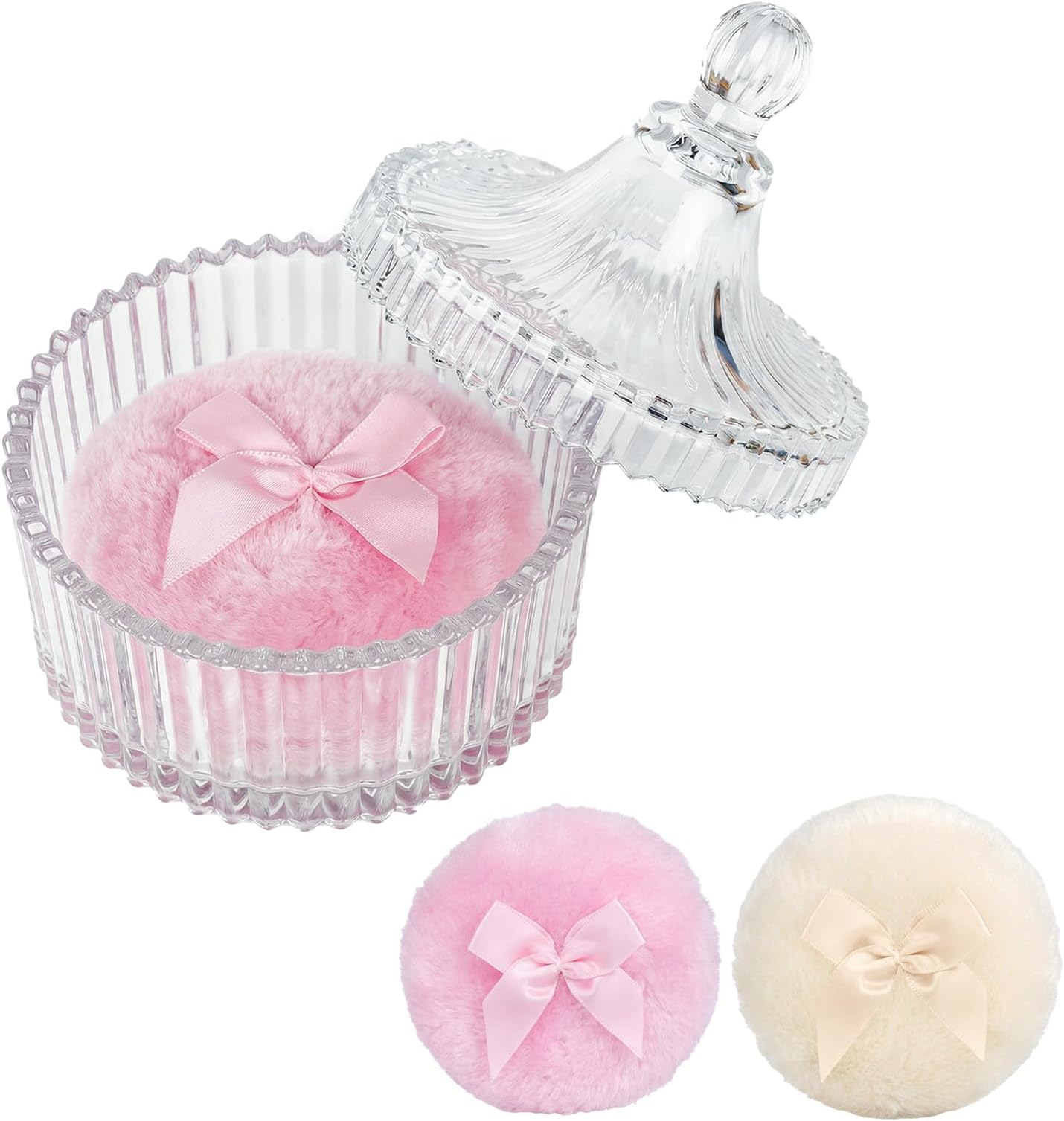Large Body Powder Puff and Container,Jar Dusting Powder Container with Puff,Reusable Velour Face Body Glitter Wet Dry Makeup