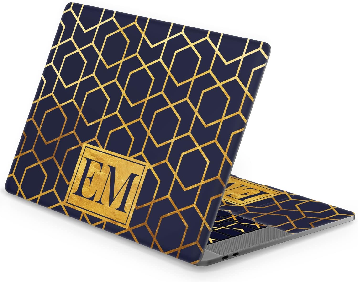 Mertak Vinyl Skin Compatible with MacBook Air 13 M2 M1 2023 2022 Pro 16 inch 15 14 2021 2020 2019 Geometric Gold Top Laptop Art Deco Touch Bar Wrap Monogram Print Personalized Name Decal