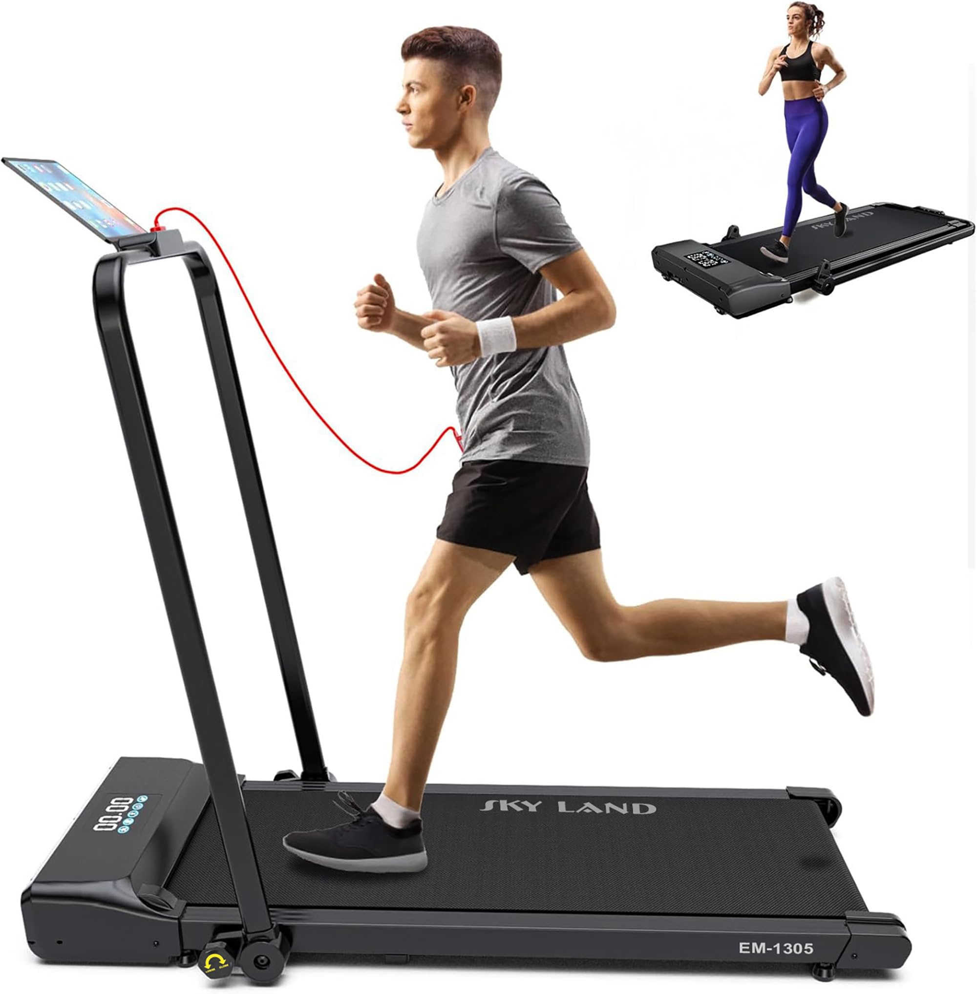 SKY LAND Treadmill, 2 HP Foldable Walking Pad, Under Desk Treadmill 1-12 KM/H with LCD Display and Remote Control for Home, Office, and Gym
