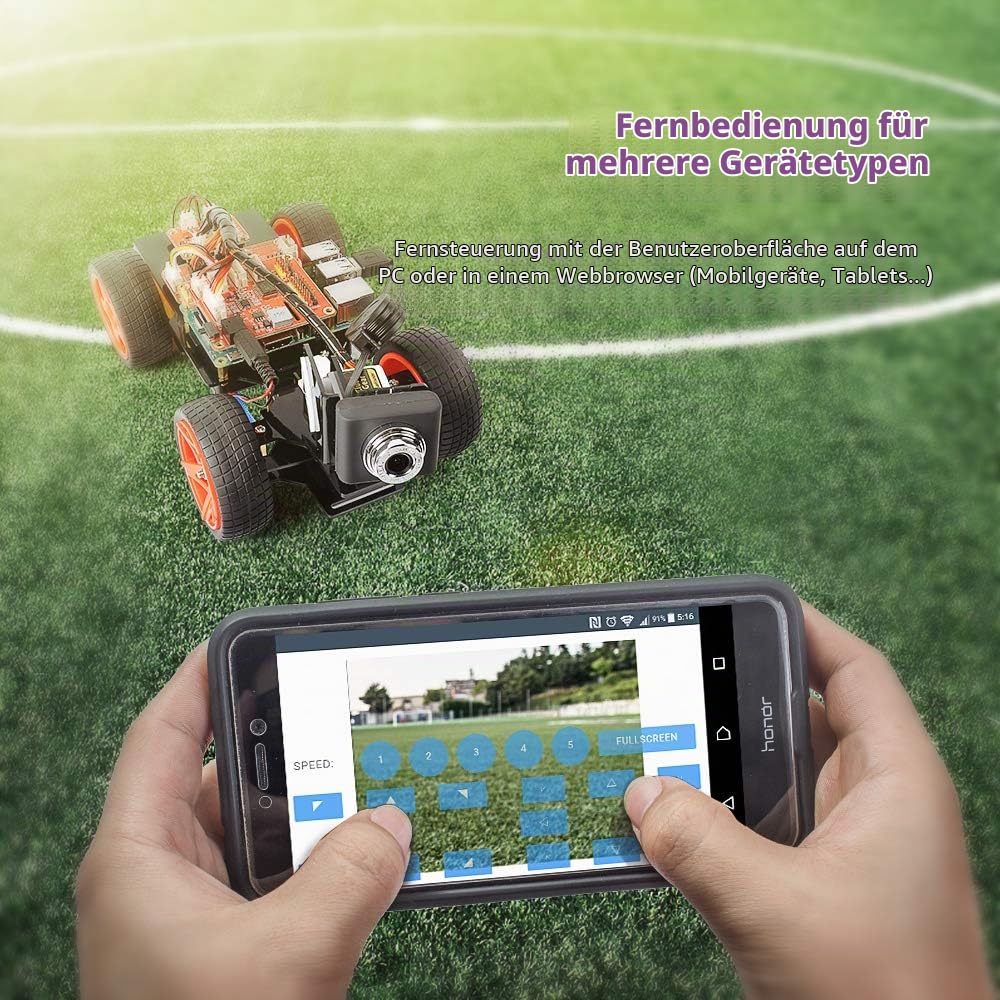 SUNFOUNDER Smart Video Car Kit V2.0 für Raspberry Pi 4 Model B 3B+ 3B Roboter Bausatz mit Graphical Visual Programming Language, Remote Control, Elektronik Auto Robot Spielzeug