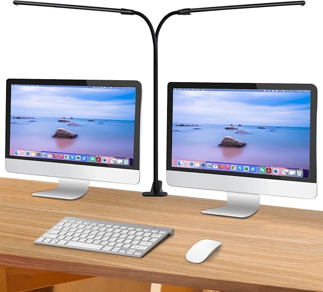 Clip Light, 13 Watts, 1200 Lumen, Clip Lamp, Clip Desk Lamp, CeSunlight Reading Lamp with 2 LED Tubes, Warm & Daylight & White Light, 3 Colors, 10 Dimmable Illumination Modes, Adapter Included