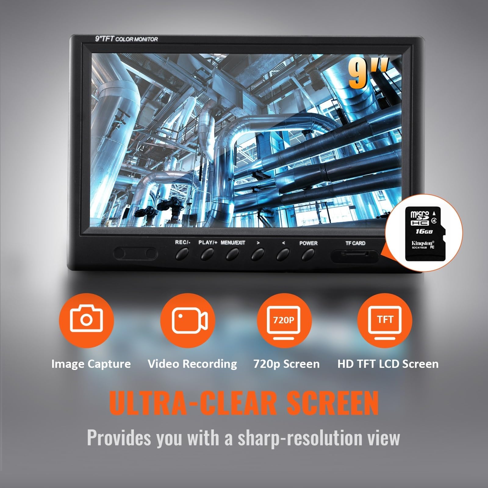 Telecamera for fognature con localizzatore 512 Hz Telecamera for ispezione tubazioni IP68 da 9" con Funzione DVR con 12 LED Regolabili e Scheda SD da 16 GB(9 inch Screen 91M)