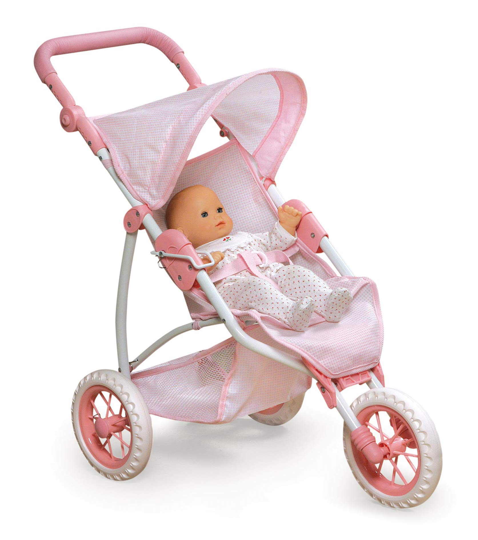 Badger Basket Foldable Jogging Style Doll Stroller - Adjustable Handle, Canopy, Straps & Basket - Fits 18-22
