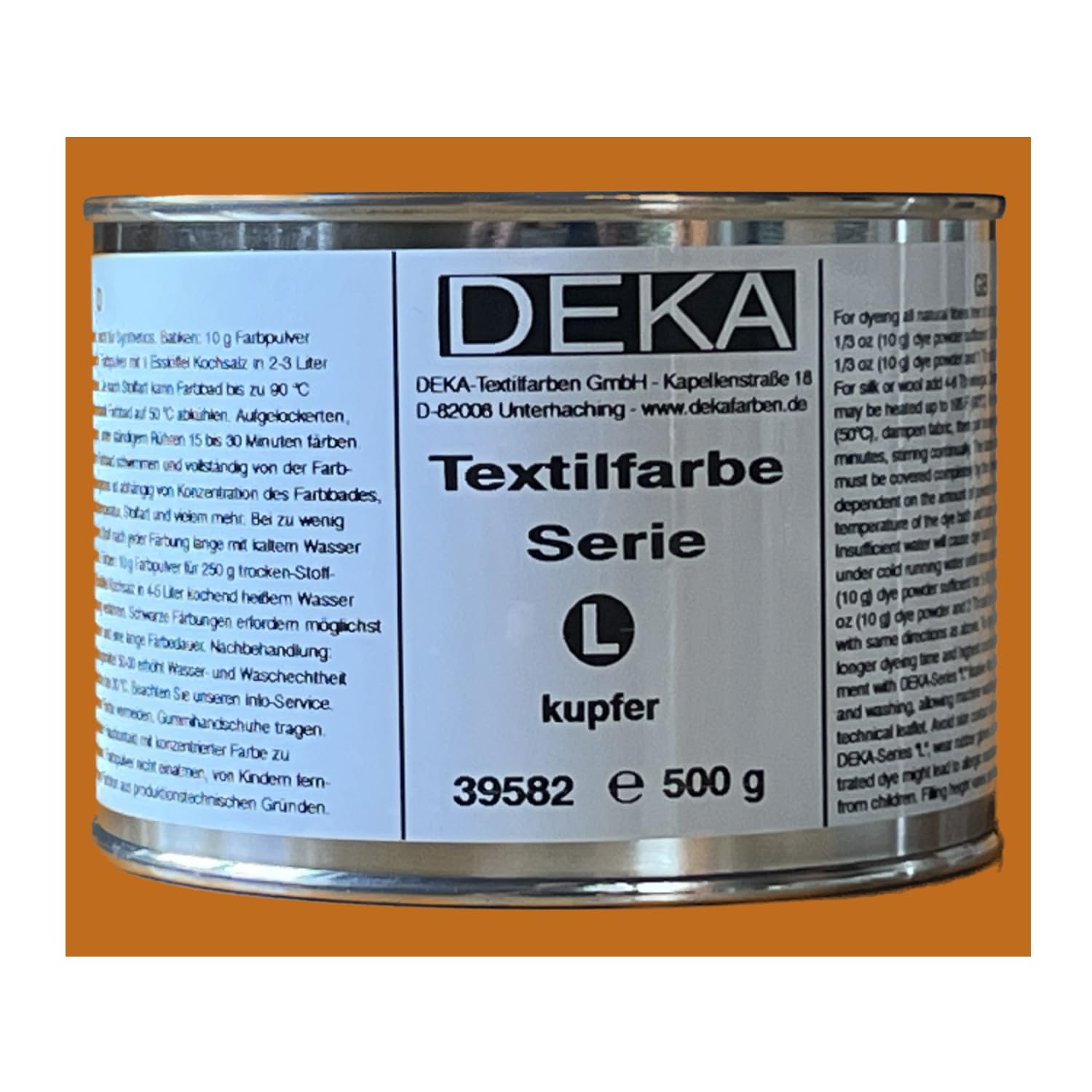 CREATIV DISCOUNT DEKA-Textilfarbe, Batikfarben, Stoff-Färbefarben, Serie L, lichtecht, 500g (Kupfer)
