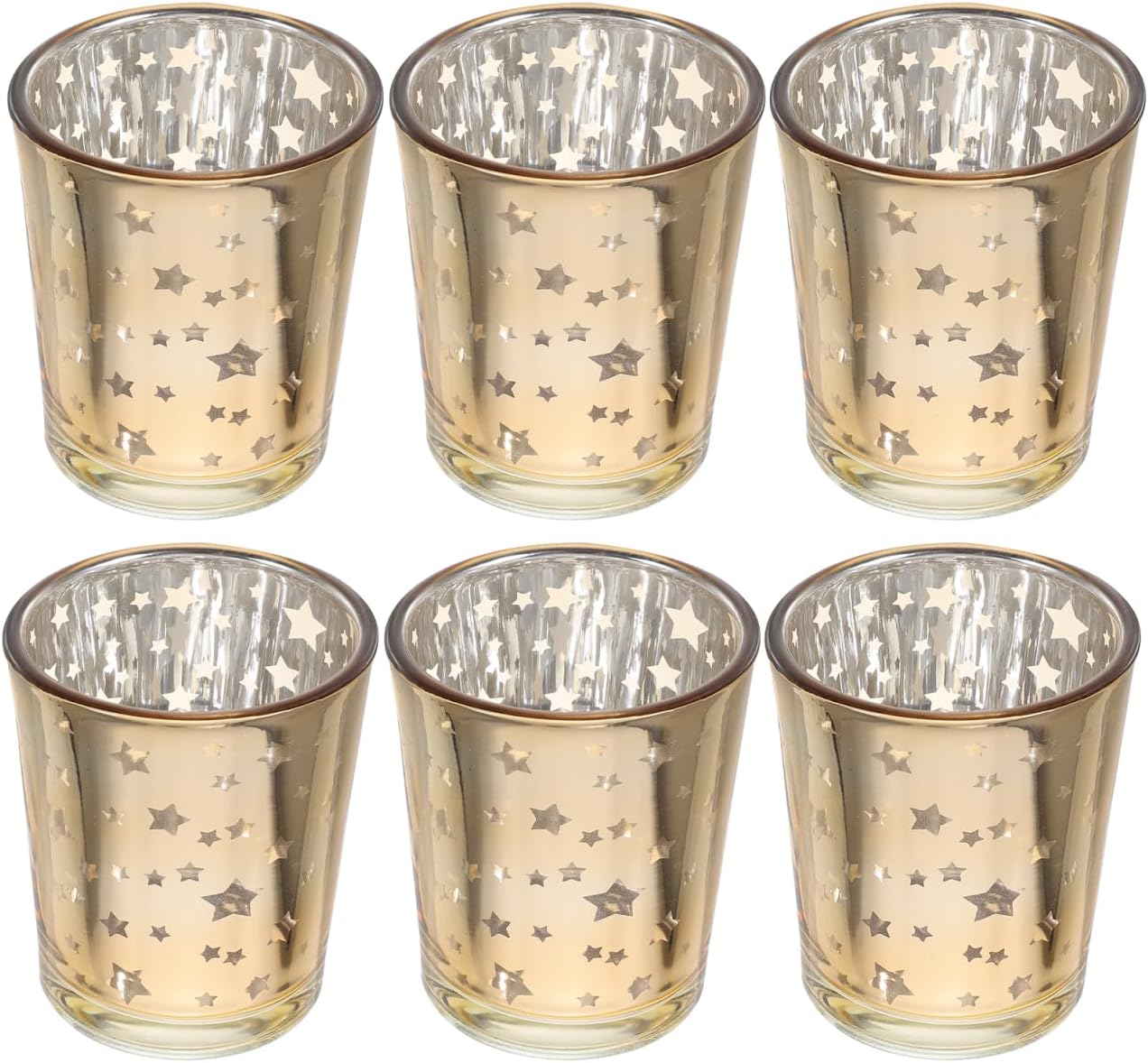 6Pcs Glass Star Votive Candle Holders: Gold Small Tea Light Cups Candlestick Tealight Table Stand Set for Home Party Wedding Centerpiece Decoration