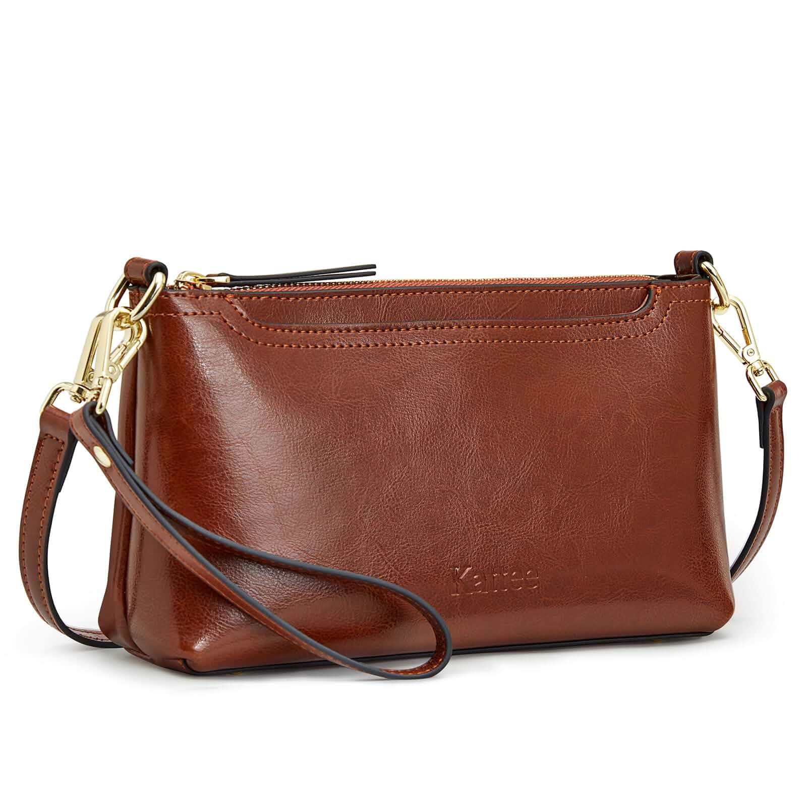 Kattee Genuine Leather Crossbody Bag for Women, Small Purse Handbag Trendy shoulder purse, clutch or wristlet wallet for travel, work, shopping, Adjustable crossbody & removable wristlet