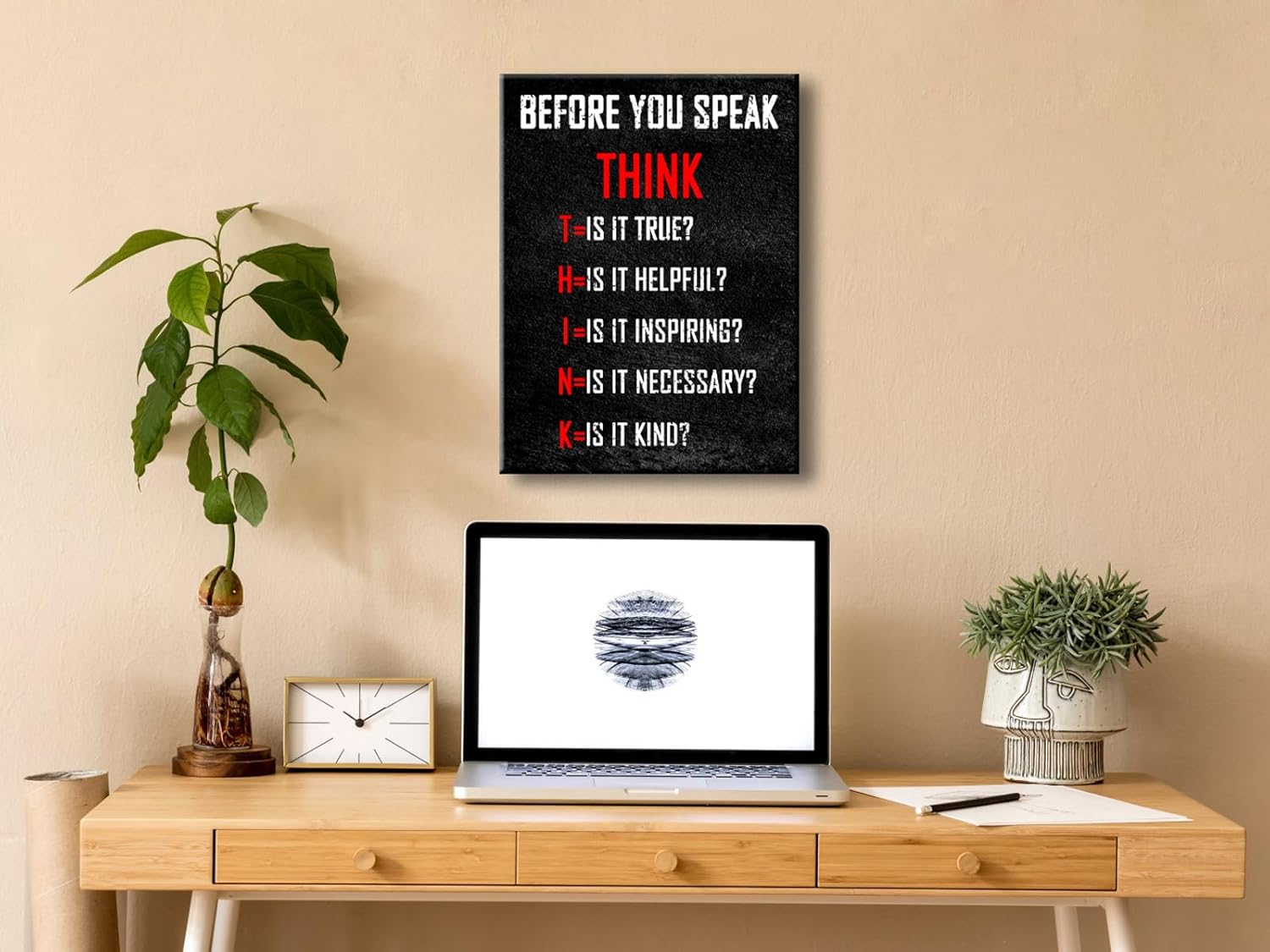 Pyradecor Motivational Think Before You Speak Classroom Positive Quotes Inspirational Poster Canvas Prints Wall Art for Office Living Room Home Decorations - Image 4