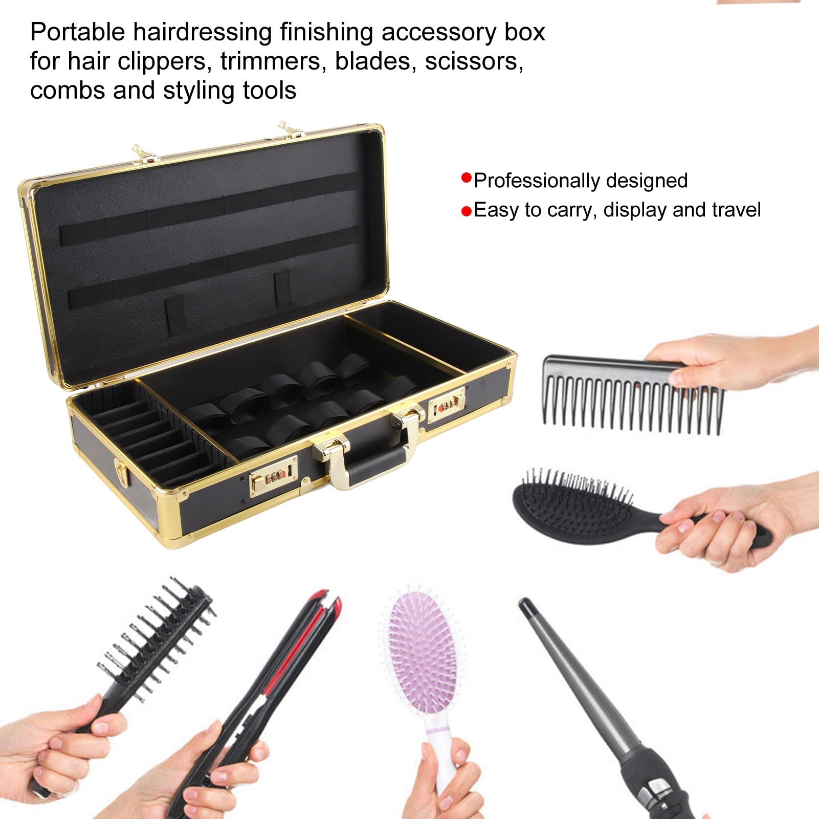 Beauty Fryzjer Case Przenośny Schowek na Narzędzia Fryzjerskie Grzebień Maszynka do Strzyżenia Włosów Nożyczki Organizator Etui na Hasło Futerał do Przechowywania w Wystarczającej Ilości Miejsca