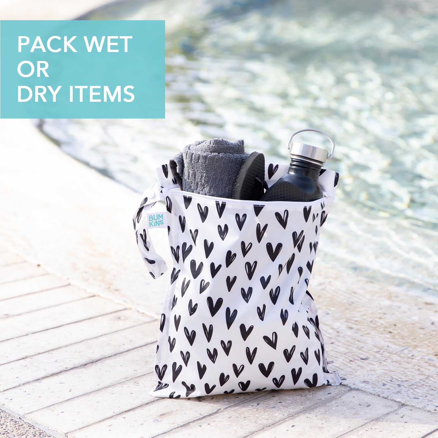 Bumkins Bolsa Impermeable Reutilizable con Cremallera, Corazones, Wet Bag, Wet Bag