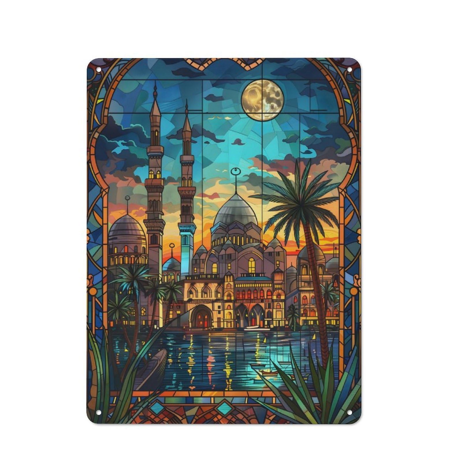 Junmoney Cairo Moonlit Serenity Retro Metal Sign 40X30cm For Lounge Or Reading Corner, For An Autumn Wall Display In Lounge And Reading Corner