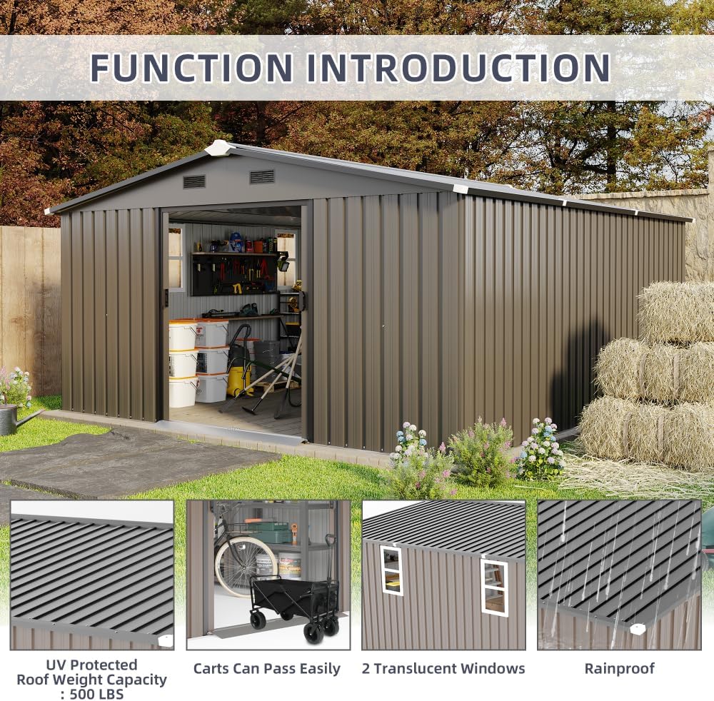 Metal Storage Shed with Daylight Windows for Outdoor Tool and Garden Equipment Storage