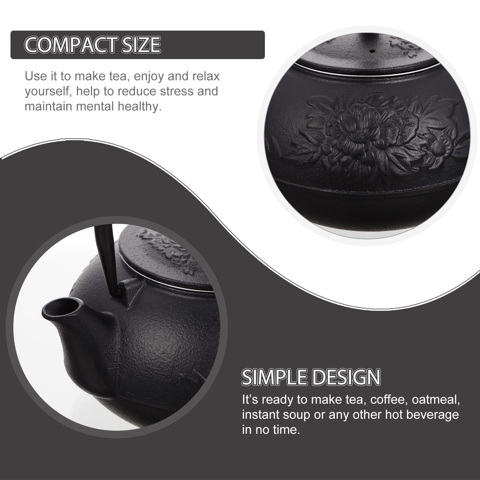 Operitacx Tetera de Hierro Fundido de 900ml Tapa para Hervir Agua, Diseño Elegante y Excelente Acabado, Adecuado para Preparar Té y Café en Casa