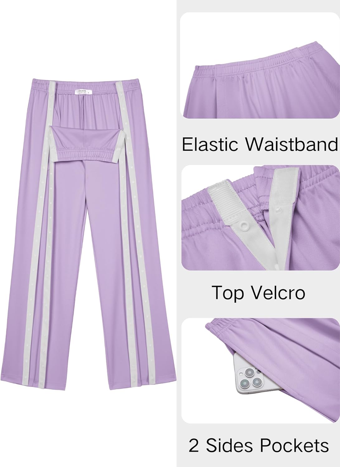 Deyeek Tear Away Pants for Women Side Slit Snap Sweatpants Loose Fit Post Surgery Casual Adaptive Clothing with Pockets - Image 4